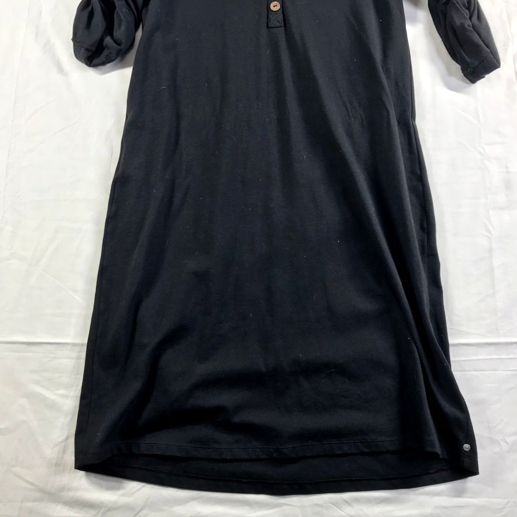 Vintage Neon Buddha Black Cotton Spandex Henley Midi Dress Small Size S / US 4 / IT 40 - 6 Thumbnail