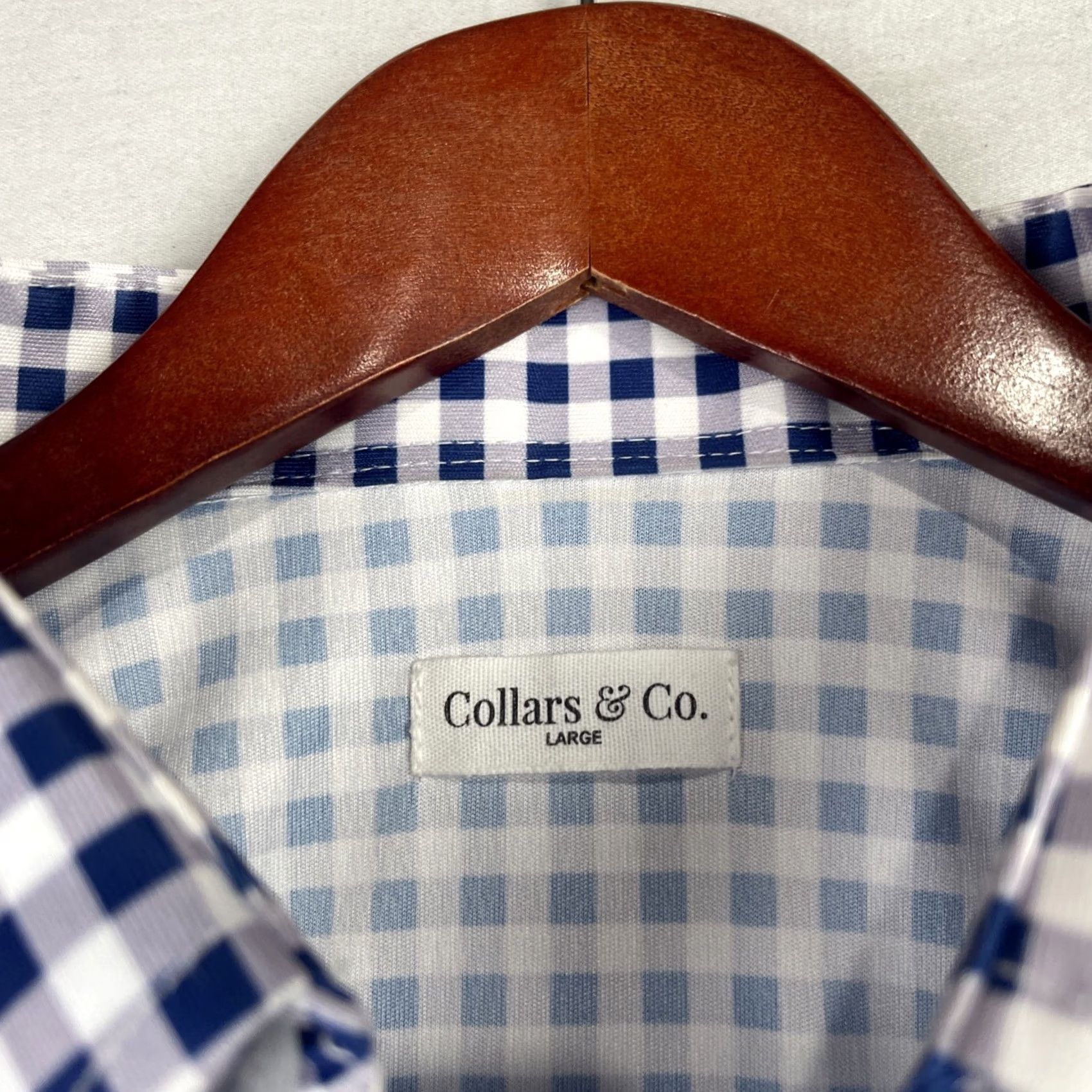 CO Collars & Co Polo Shirt Mens Large Blue Gingham Shirt Size 42R - 4 Thumbnail