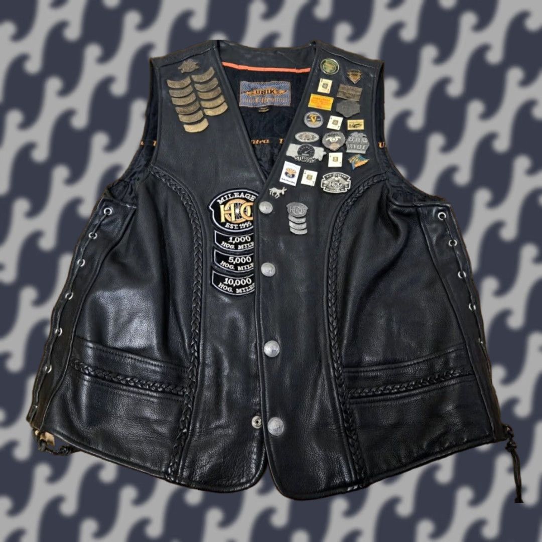 Harley Davidson VINTAGE Harley-Davidson Leather Biker Vest 2XL Men Black Pins & Patches Lining Leather Shirt? Size US XXL / EU 58 / 5 - 1 Thumbnail