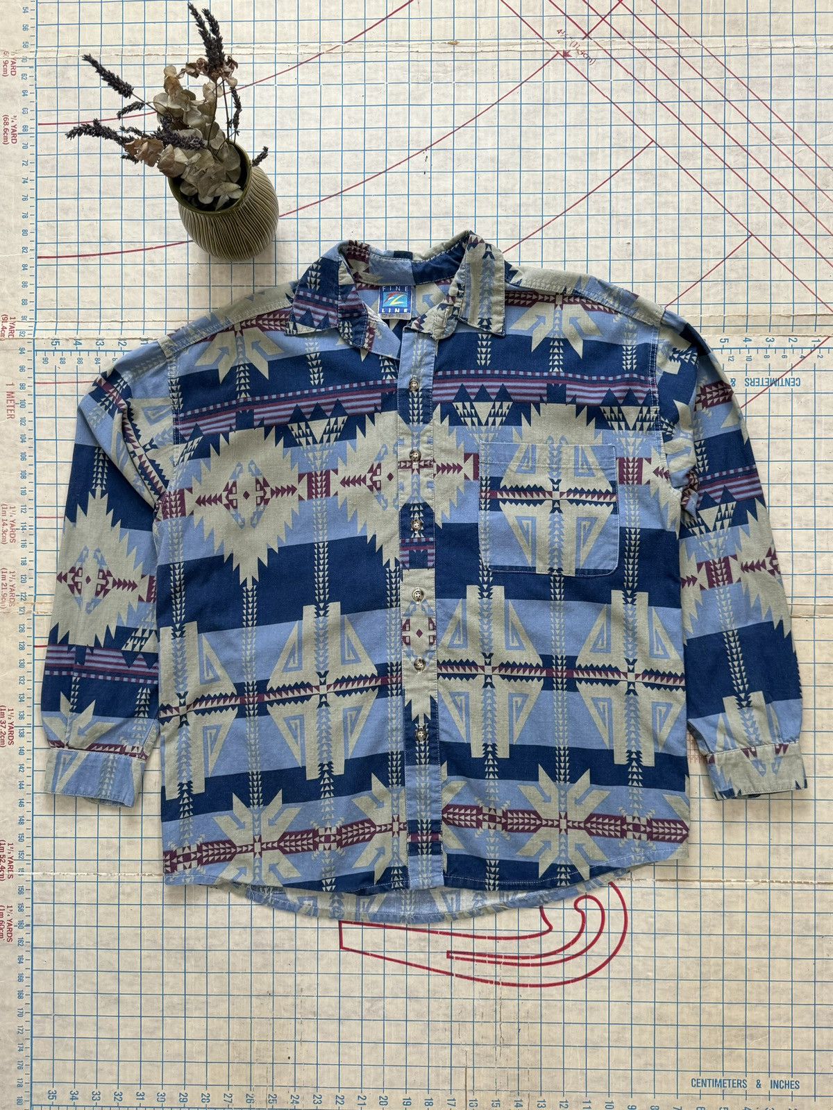 Vintage Vintage Fine Line Navajo Print Long Sleeve Button Up Large Size US XL / EU 56 / 4 - 3 Thumbnail