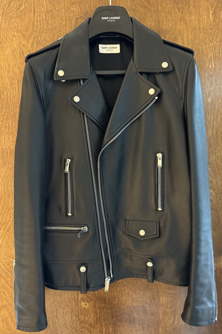 image of Saint Laurent Paris x YVES Saint Laurent Classic Motorcycle Jacket / Ss22 in Black (Size Medium)