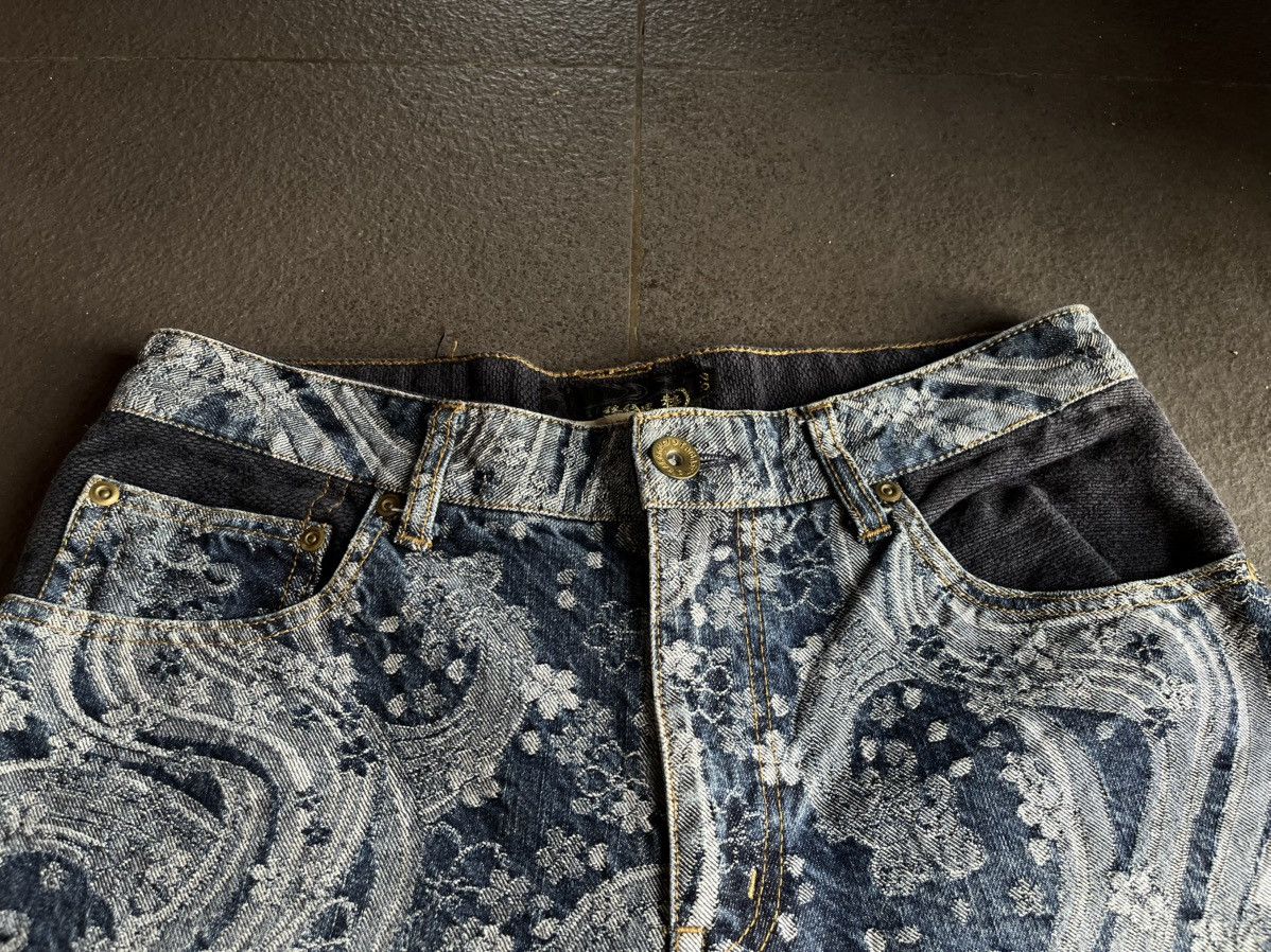 Karakuri Tamashii Japanese Great Wave and Sakura embroidery Jorts Y2K Size US 32 / EU 48 - 5 Thumbnail