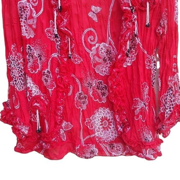 Agora Vtg 80's Red Crinkle Blouse Top Sz S Red Ruffled Butterfly B Size S / US 4 / IT 40 - 6 Thumbnail