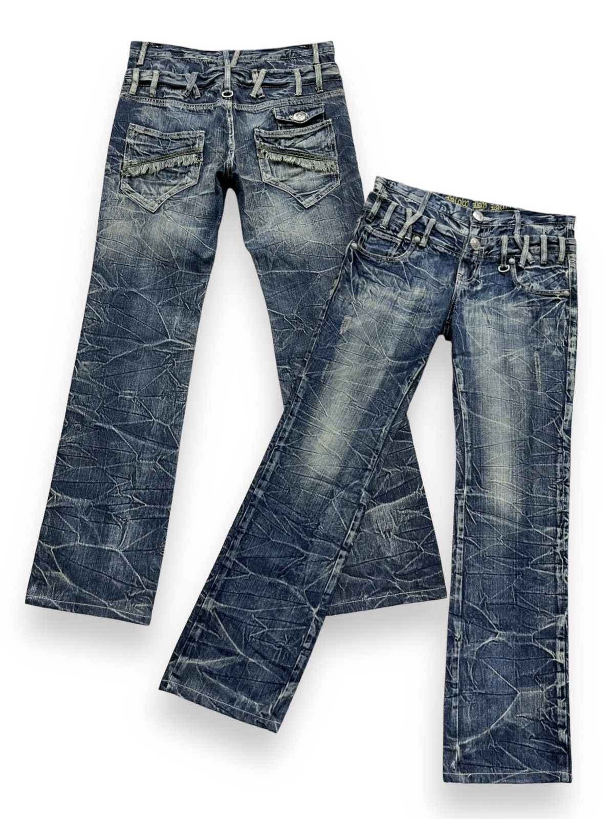 Japan Blue 🔥FYE💥BLOW BY BLUE Double Waist Acid Wash Punk Skulls Jeans Size US 31 - 1 Thumbnail