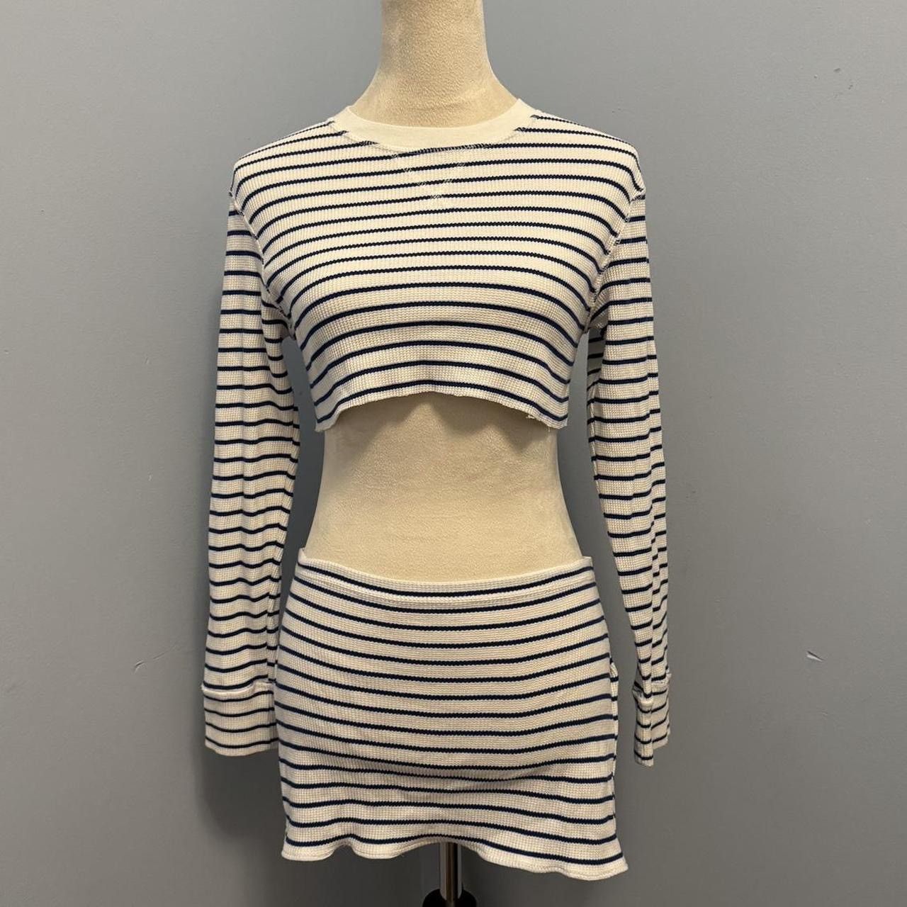 Handmade × Other Reworked white and navy striped crop top and skirt set Size XS / US 0-2 / IT 36-38 - 1 Thumbnail