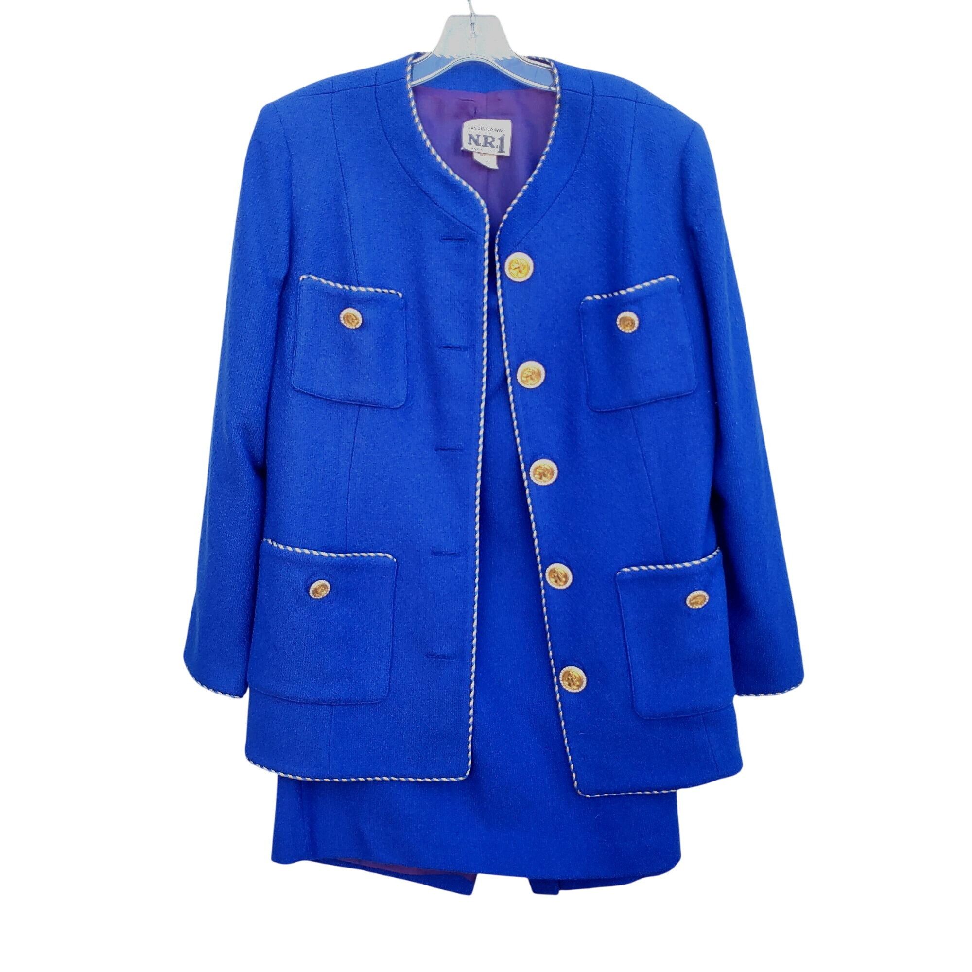 Vintage Vintage 80s Electric Blue Wool Power Skirt Suit L XL Rhinest Size XL / US 12-14 / IT 48-50 - 1 Thumbnail
