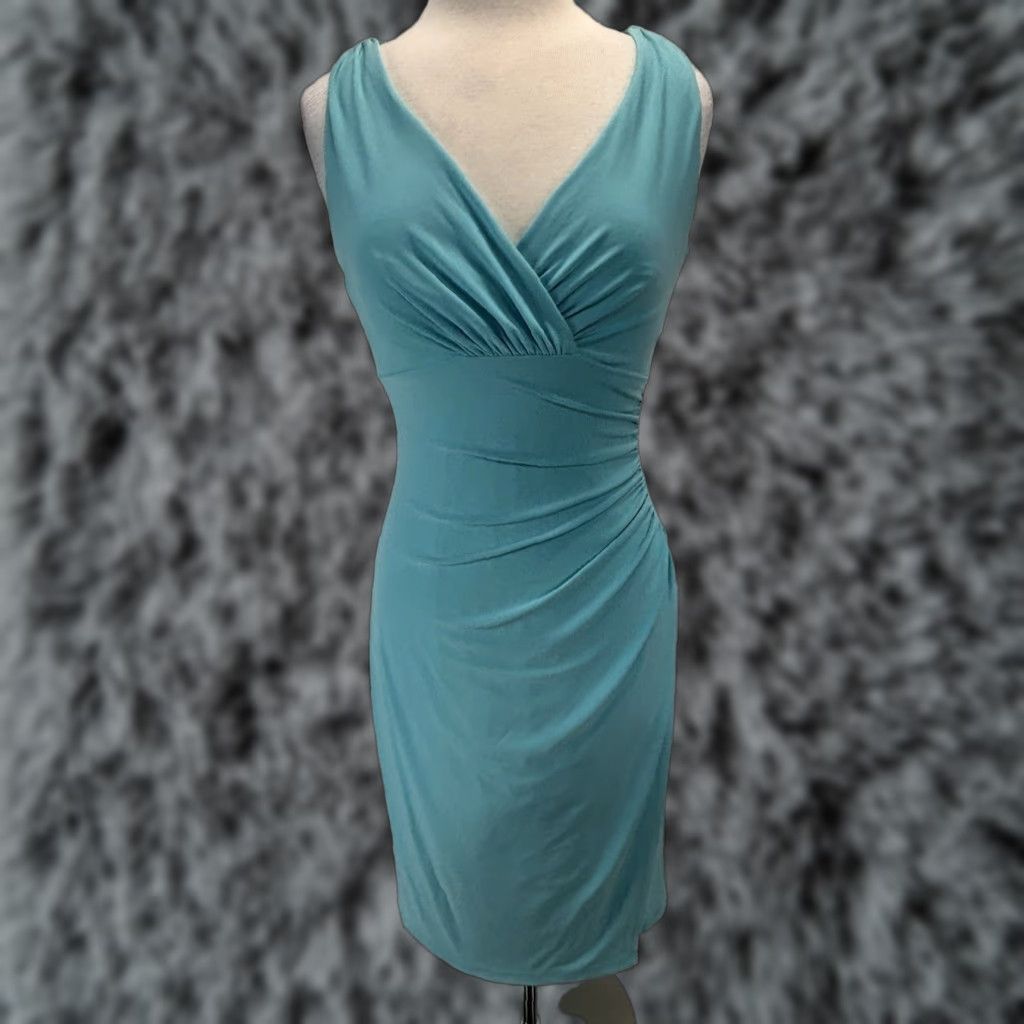 Ralph Lauren Lauren Ralph Lauren Dress Sz 6p Petite Aqua Blue Stretch Ruched Side Faux Wrap Size M / US 6-8 / IT 42-44 - 1 Thumbnail