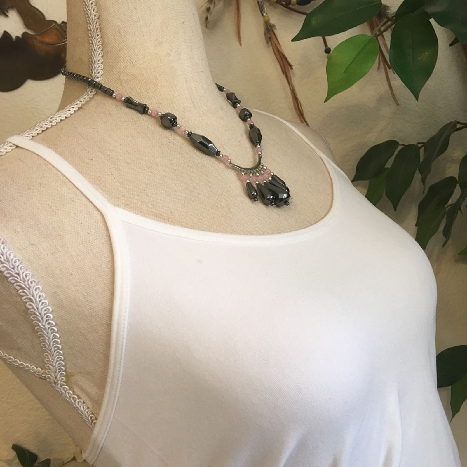 Vintage Vintage 80s hematite & rose quartz stone necklace Size ONE SIZE - 2 Thumbnail