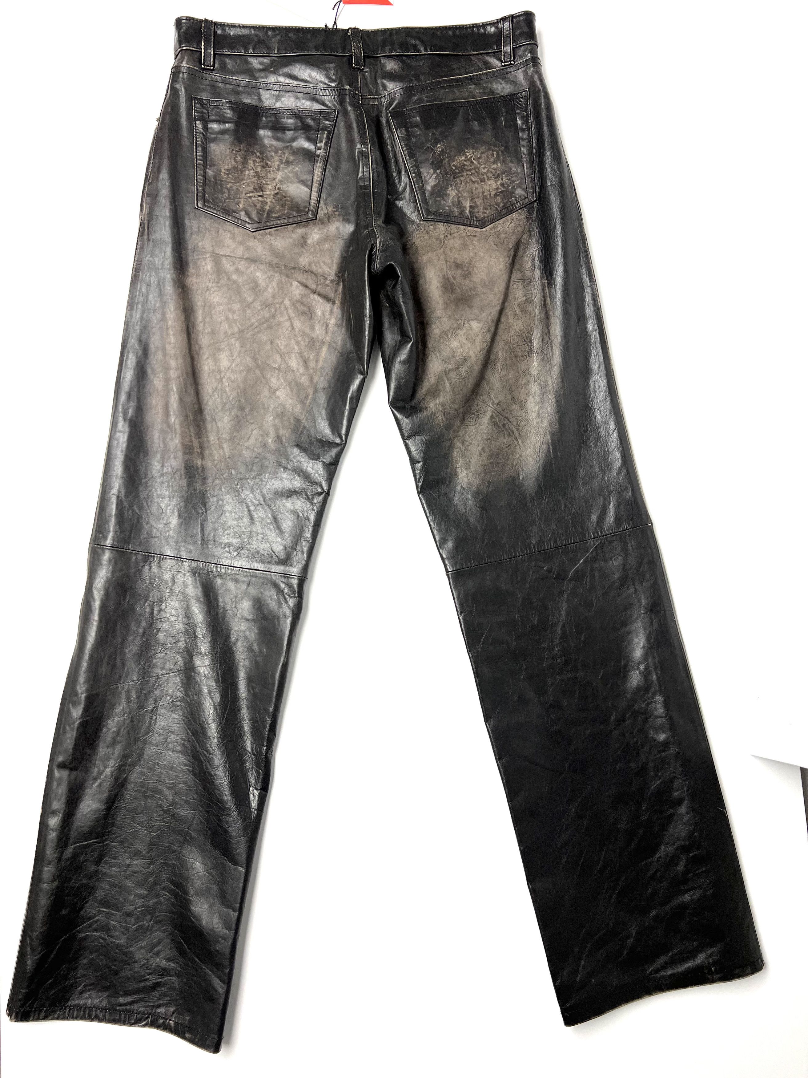 image of New, Theory Mens Black Faded-Effect Leather Pants, Size M in Black Faded/Efect