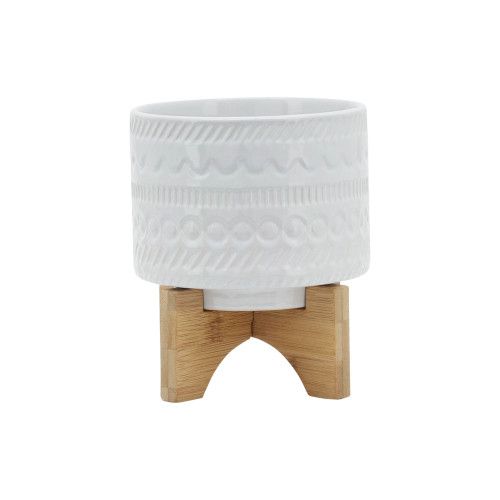 Designer × Homemade 5" TRIBAL PLANTER W/ WOOD STAND, WHITE Size US L / EU 52-54 / 3 - 2 Thumbnail