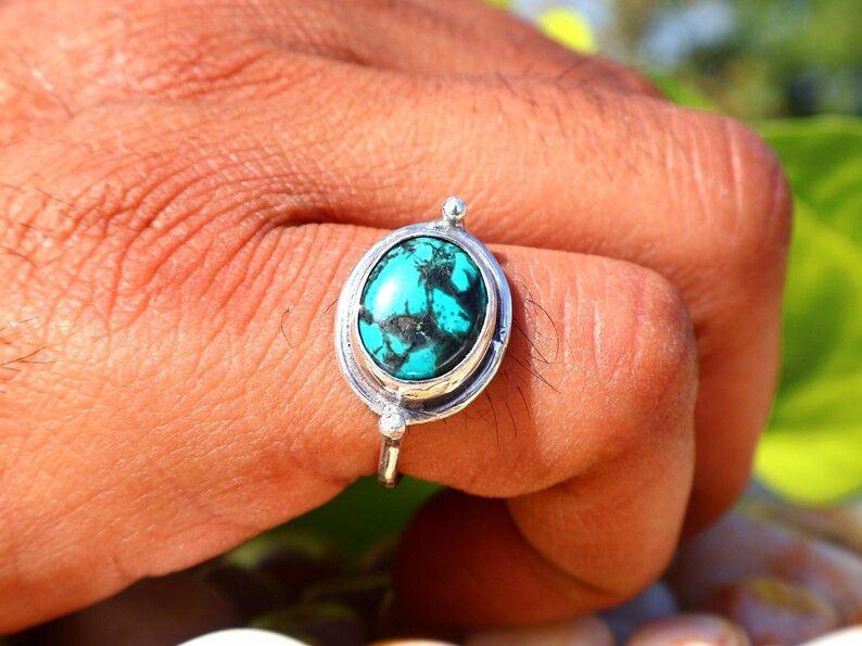 Handmade Green Turquoise Ring, 925 Silver Ring, December Birthstone Size ONE SIZE - 7 Thumbnail