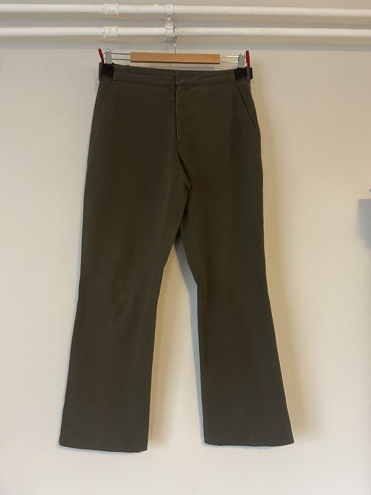 Prada Prada Olive Cotton Blend Flared Trousers w/ Leather Accents Size US 32 / EU 48 - 1 Thumbnail