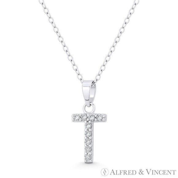 Other Initial "T" CZ Crystal Pendant w/ Cable Chain Necklace Size ONE SIZE - 1 Preview