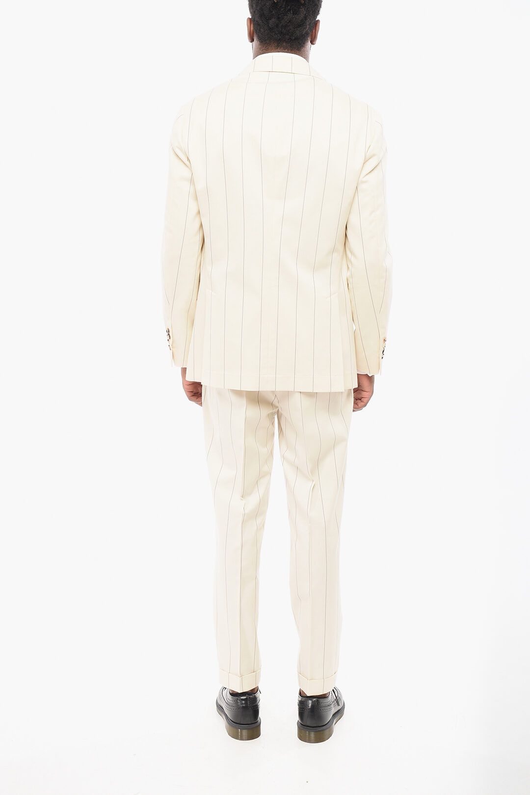 Brunello Cucinelli og1mm0725 Cotton and Wool Pinstriped Suit in Ivory Size US L / EU 52-54 / 3 - 4 Thumbnail