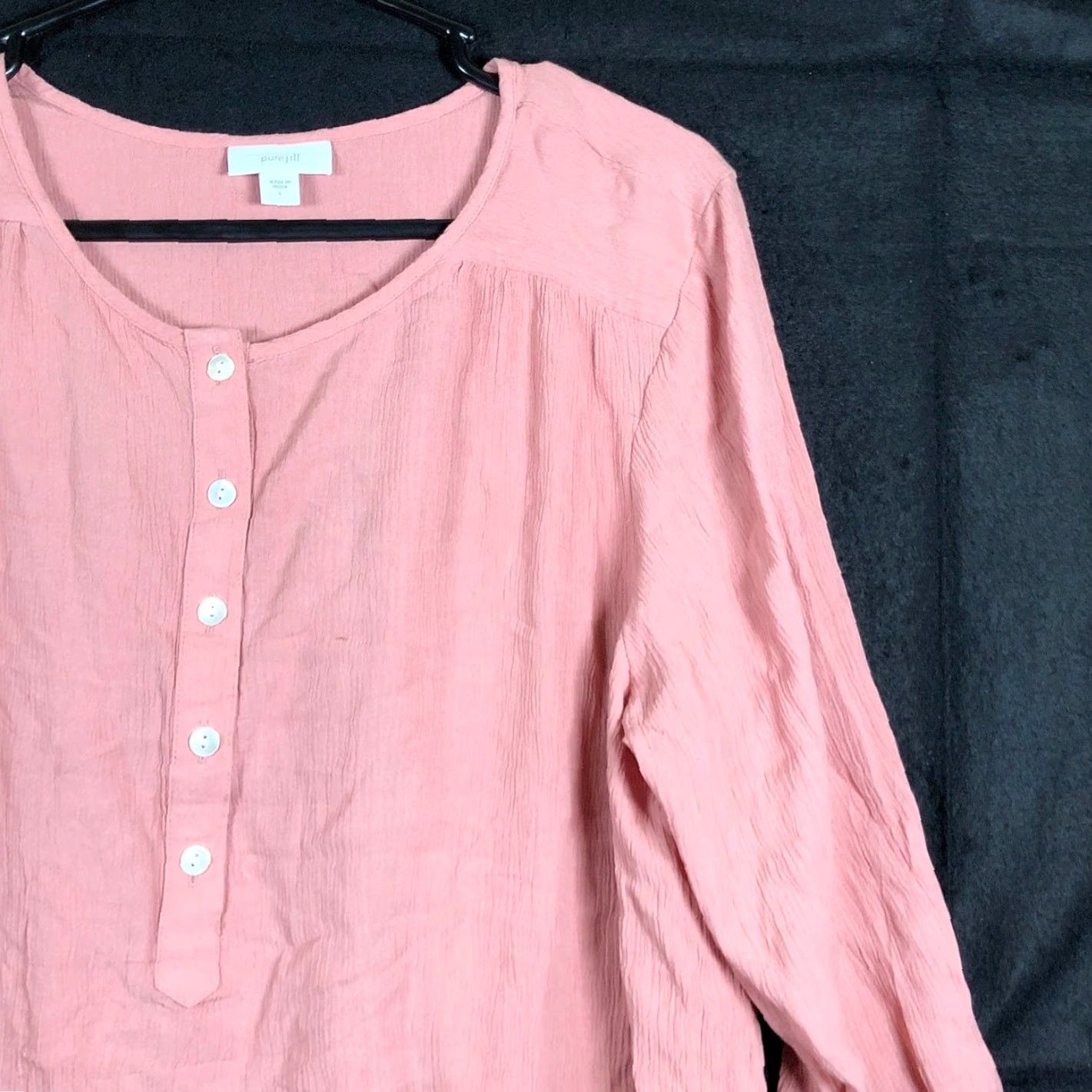 Vintage Pure Jill Shirt Womens Blush Pink 100% Viscose Long Sleeve Henley Large Size L / US 10 / IT 46 - 5 Thumbnail