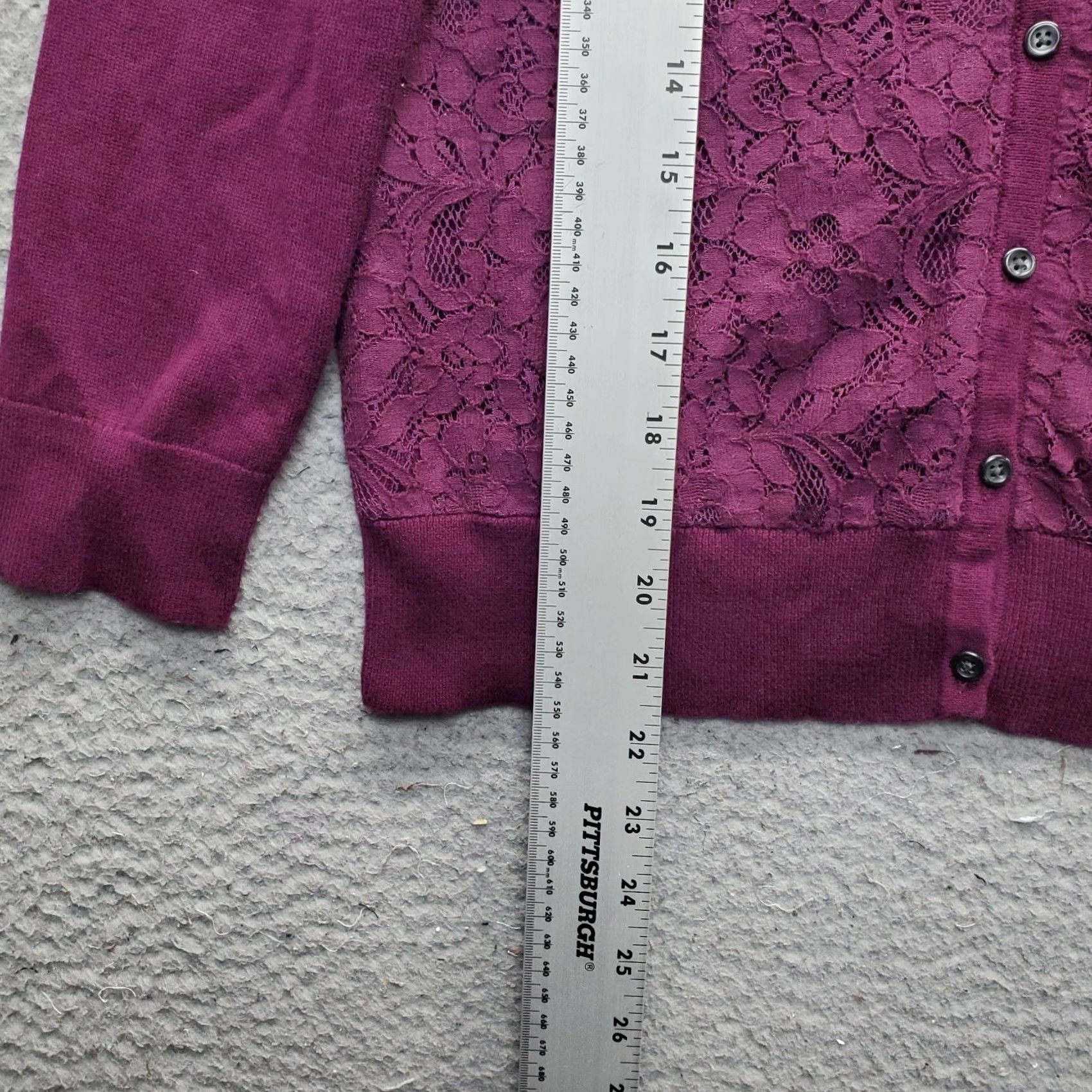 Chaps Chaps Cardigan Sweater Womens Petites PM Purple Floral Lace Overlay Classic Knit Size M / US 6-8 / IT 42-44 - 3 Thumbnail