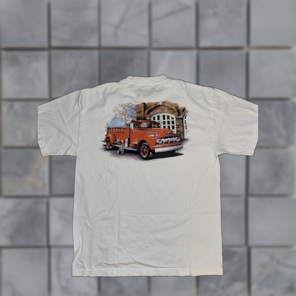 Vintage VINTAGE Firefighter Truck Dalmatian Dog White 20x28 Large Shirt Men L White Dog T-Shirt"} Size US L / EU 52-54 / 3 - 1 Thumbnail