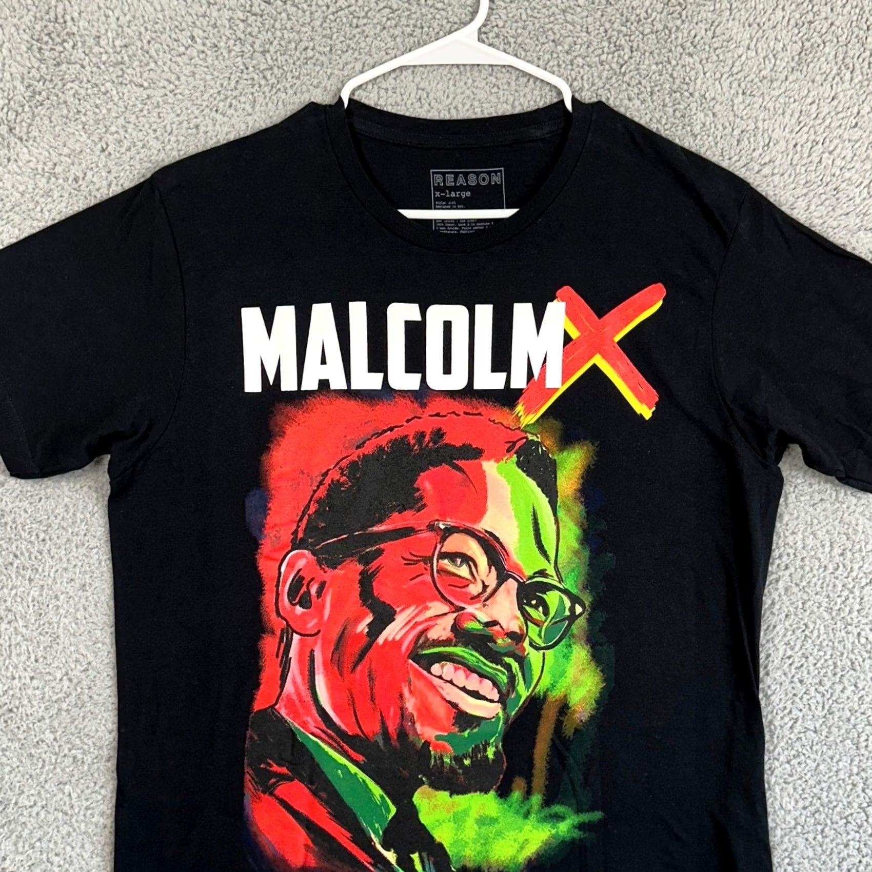 Reason Reason T-Shirt Mens XL Black Graphic Malcolm X Crewneck Short Sleeve Casual Tee Size US XL / EU 56 / 4 - 2 Thumbnail