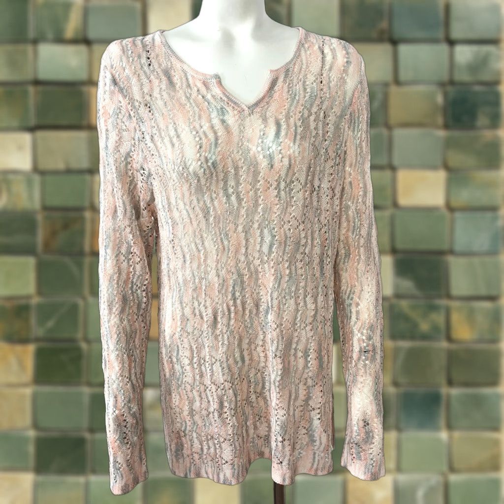 Soft Surroundings Soft Surroundings Pullover Sweater Pink Eyelet V-Neck 2FT91 XL Women Casual Pullover Knit Size XL / US 12-14 / IT 48-50 - 1 Thumbnail