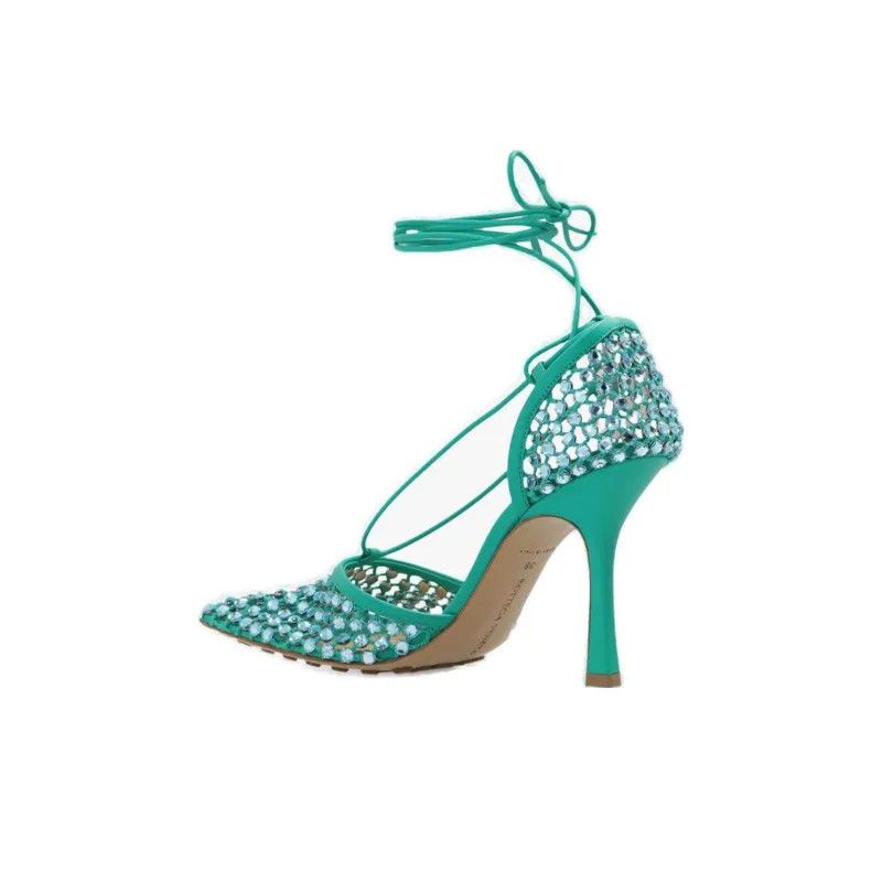 Bottega Veneta o1n1vont1224 Stretch Web Sparkle Sandals in Acid Turquoise Size US 4 / IT 34 - 4 Thumbnail