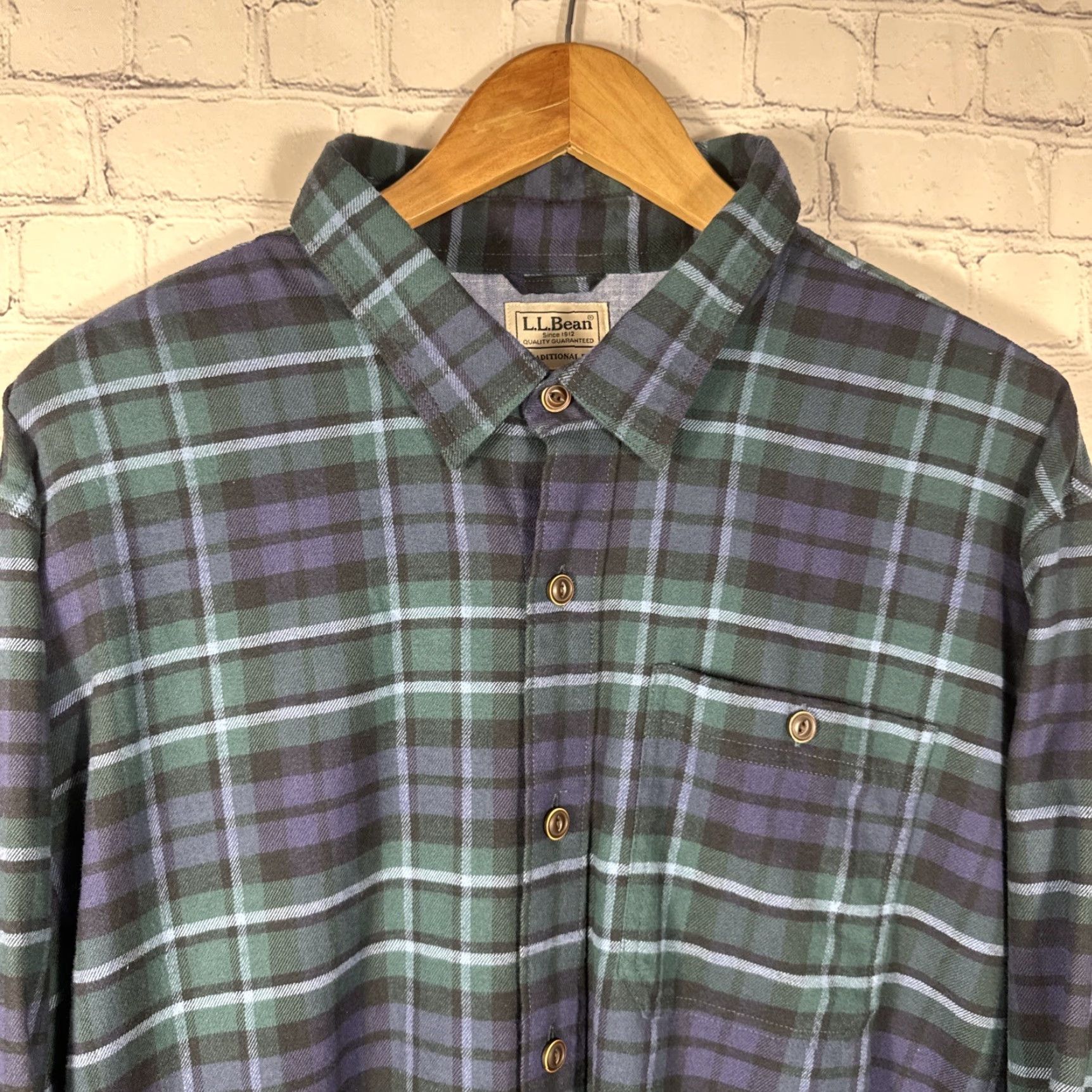 Vintage L.L. Bean Scotch Plaid Flannel Shirt XL Blue Pocket Button-Up Men's Size US XL / EU 56 / 4 - 2 Thumbnail