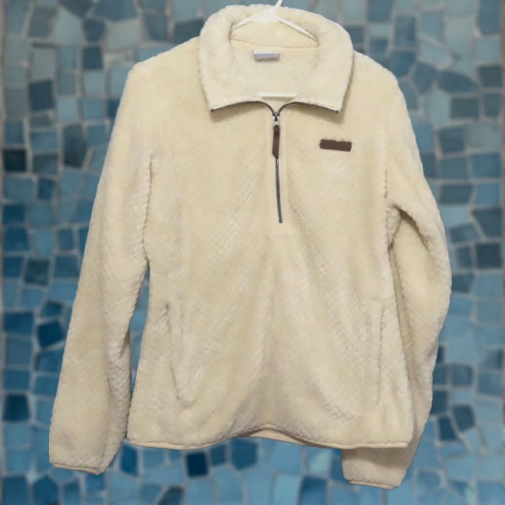 Vintage Columbia Women's M Fire Side 1/4 Zip Sherpa Fleece Chalk White Shirt Womens Regular Mock Neck Long Sleeve Knit Sweatshirt Size M / US 6-8 / IT 42-44 - 1 Thumbnail