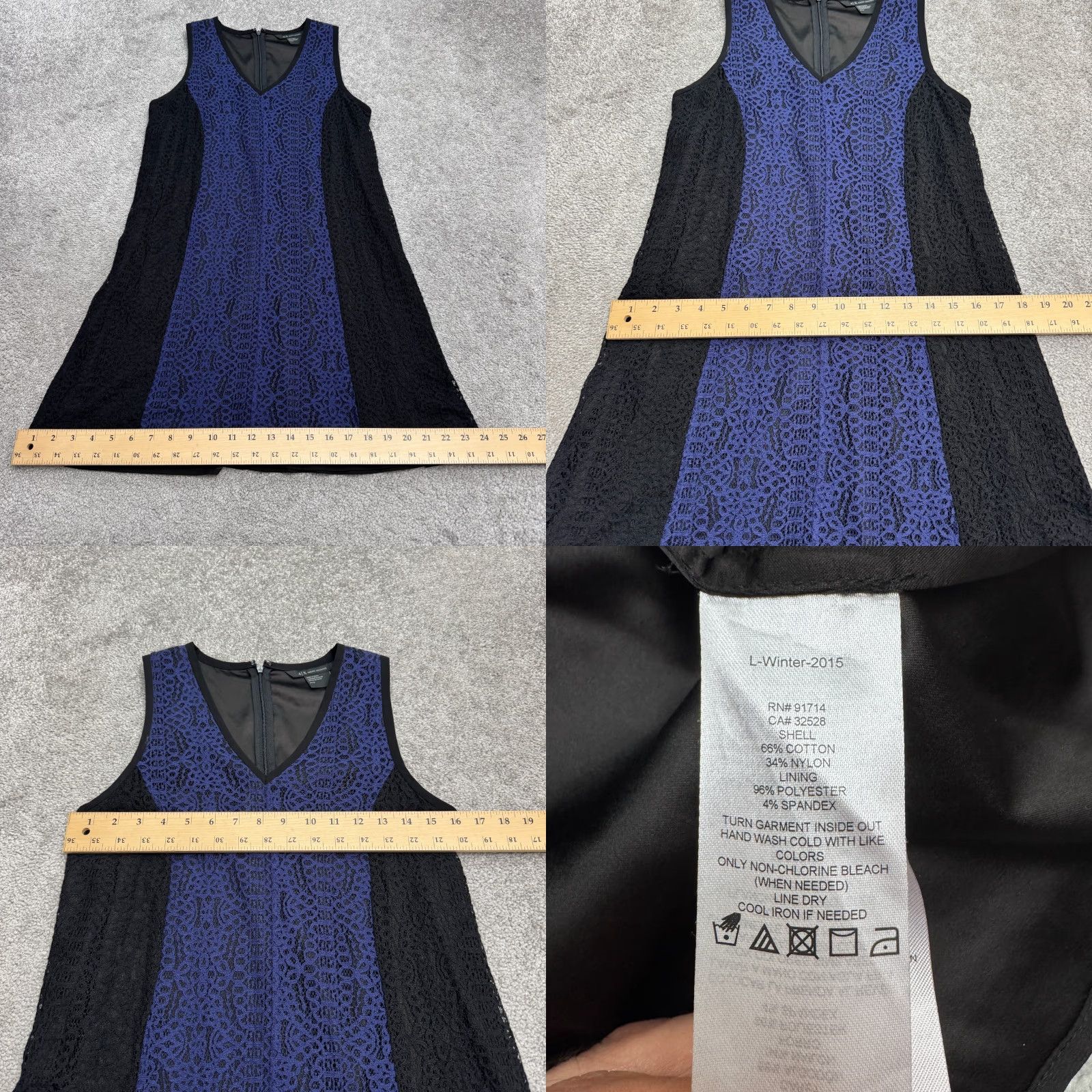 Armani Exchange A|X Armani Exchange Colorblock Lace Shift Dress Womens Small Blue Black V-Neck Size S / US 4 / IT 40 - 8 Thumbnail