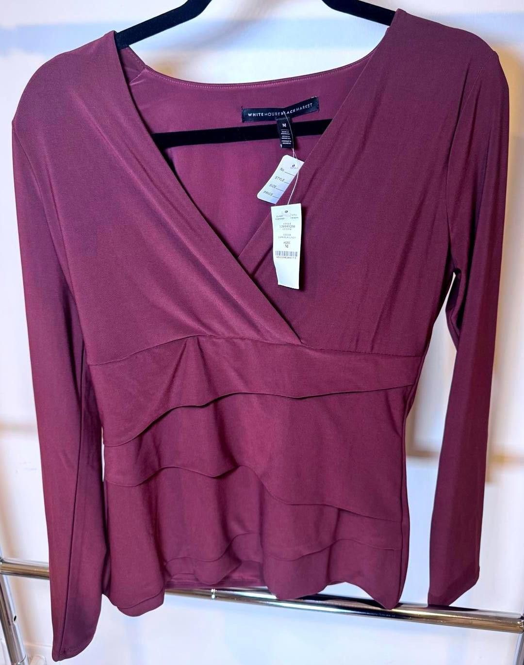 Designer Elegant Plum Wrap Top by White House Black Market - Size M Size M / US 6-8 / IT 42-44 - 1 Thumbnail
