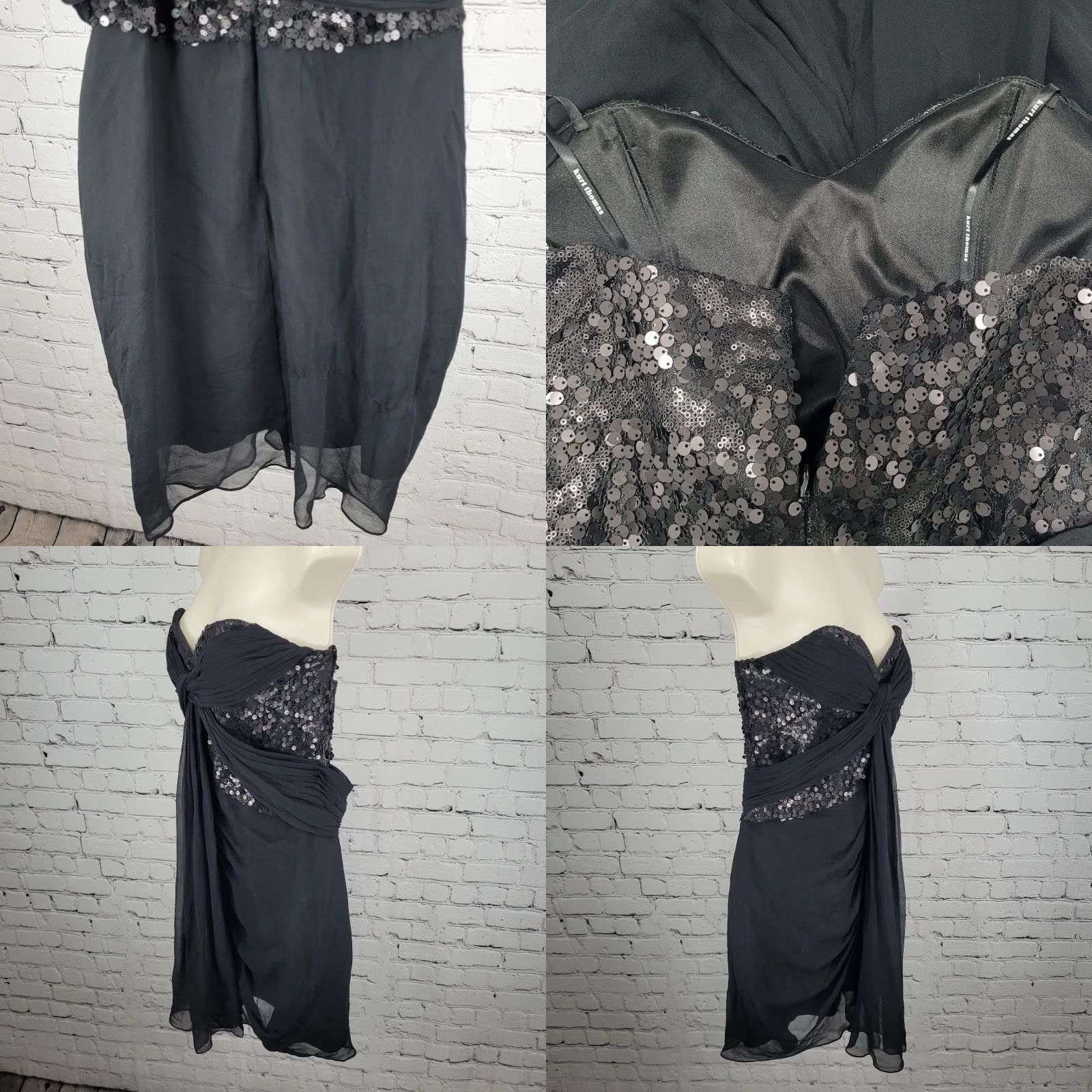 Vintage Kurt Thomas Black Silk Chiffon Sequin Strapless Lined Mini Dress Size 10 Size L / US 10 / IT 46 - 8 Thumbnail