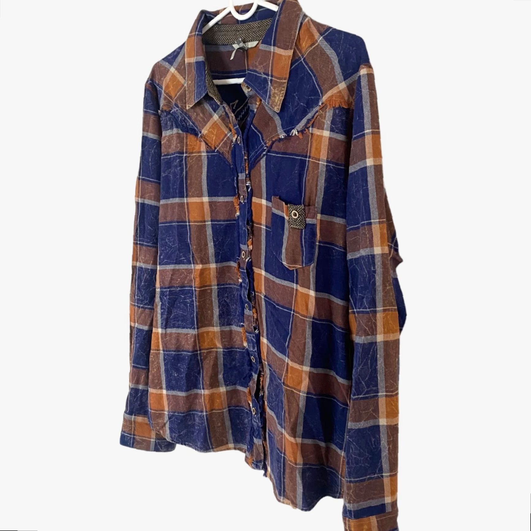 BKE VINTAGE BKE Button Up Flannel Shirt South West Design Womens XL Blue Plaid Long Sleeve Size XL / US 12-14 / IT 48-50 - 2 Thumbnail