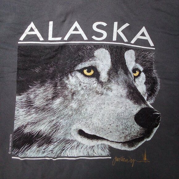 Signal Sport × Vintage Vintage 90s Alaska Wolf Double Sleeve T-Shirt Size US L / EU 52-54 / 3 - 1 Thumbnail