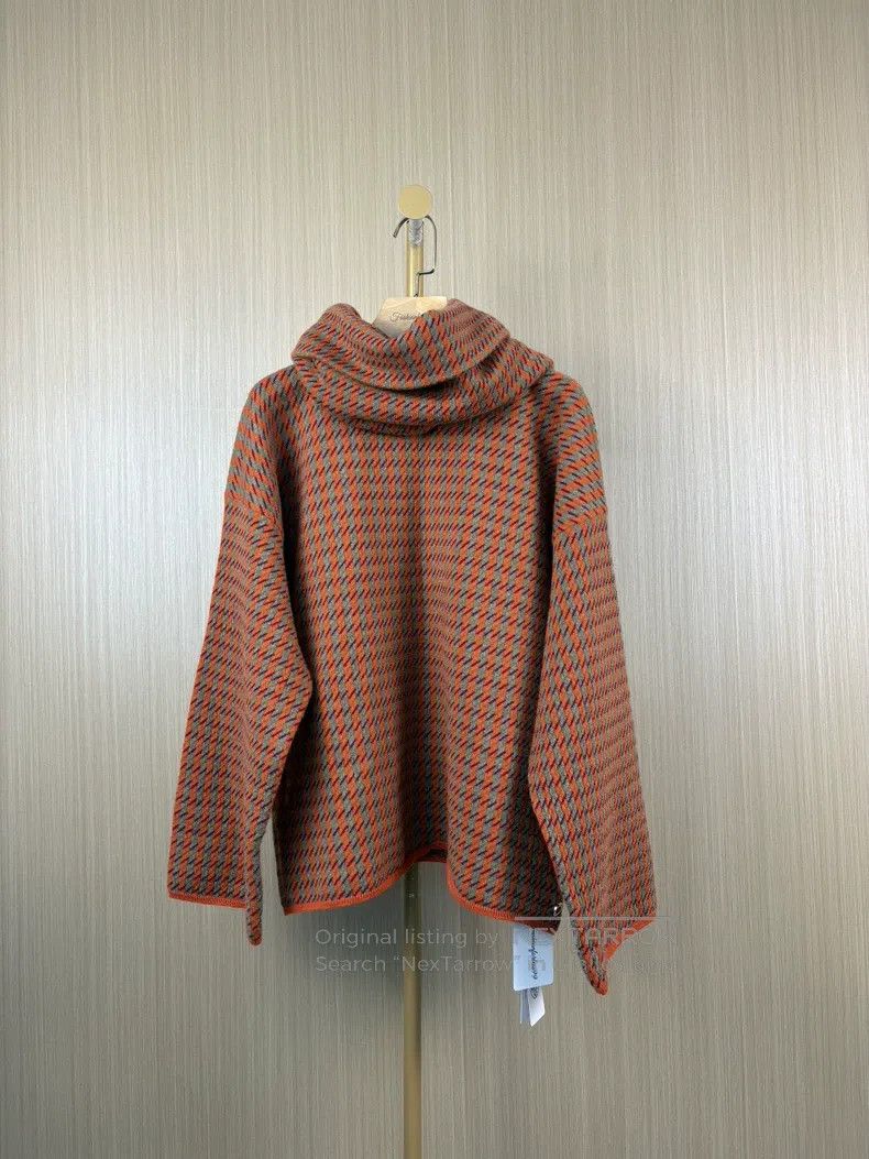 Hermes Hermes Orange Cashmere Houndstooth Scarf Sweater Size XXS / US 00 / IT 34 - 1 Thumbnail