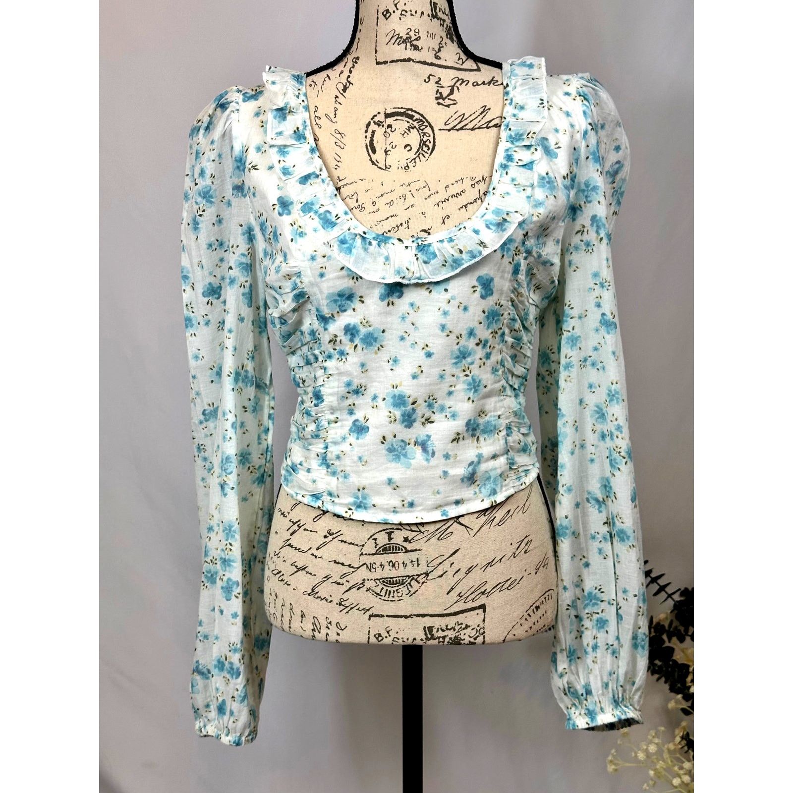 Free People Free People Another Life Top White Combo Blue Floral Print L Size L / US 10 / IT 46 - 12 Thumbnail