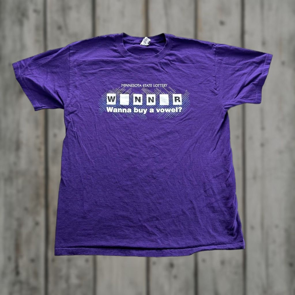 Jerzees Minnesota State Lottery Shirt Mens Large Purple Graphic Winner Funny Slogan Size US L / EU 52-54 / 3 - 1 Thumbnail