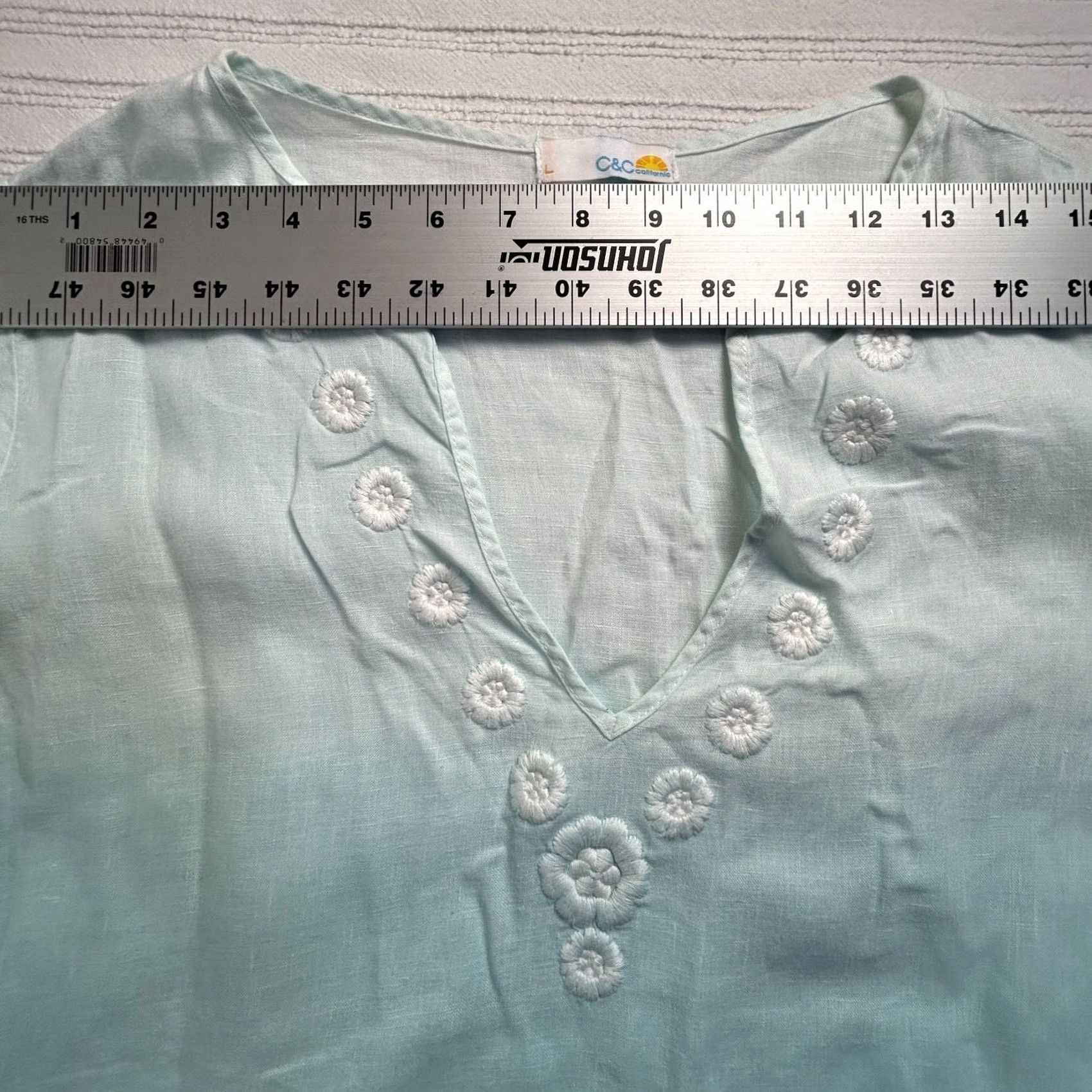Vintage C&C California Womens Blouse Tunic Sky Blue V-Neck Linen 3/4 Sleeve Large Boho Beach Shirt Size L / US 10 / IT 46 - 6 Thumbnail