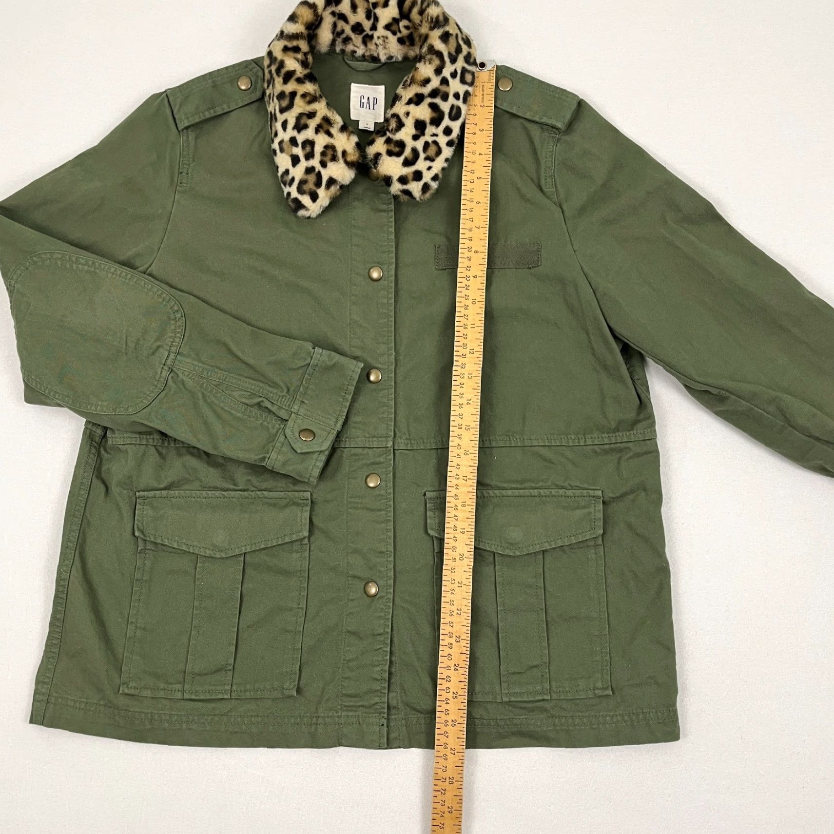 Gap GAP Jacket Womens L Green Army Military Faux Cheetah Trim Collar Utility Epaulet Jacket Size L / US 10 / IT 46 - 4 Thumbnail