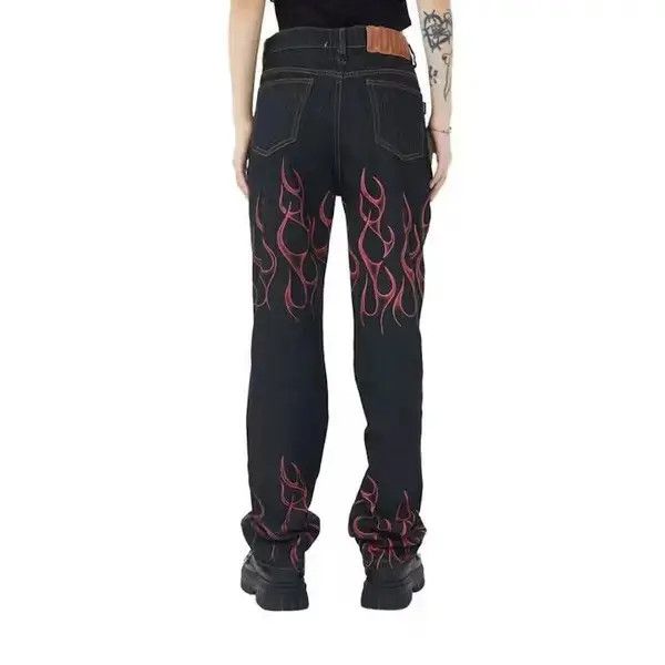 Japanese Brand × Jean Black Fire Flame Graphic Denim Jeans Size US 32 / EU 48 - 4 Thumbnail