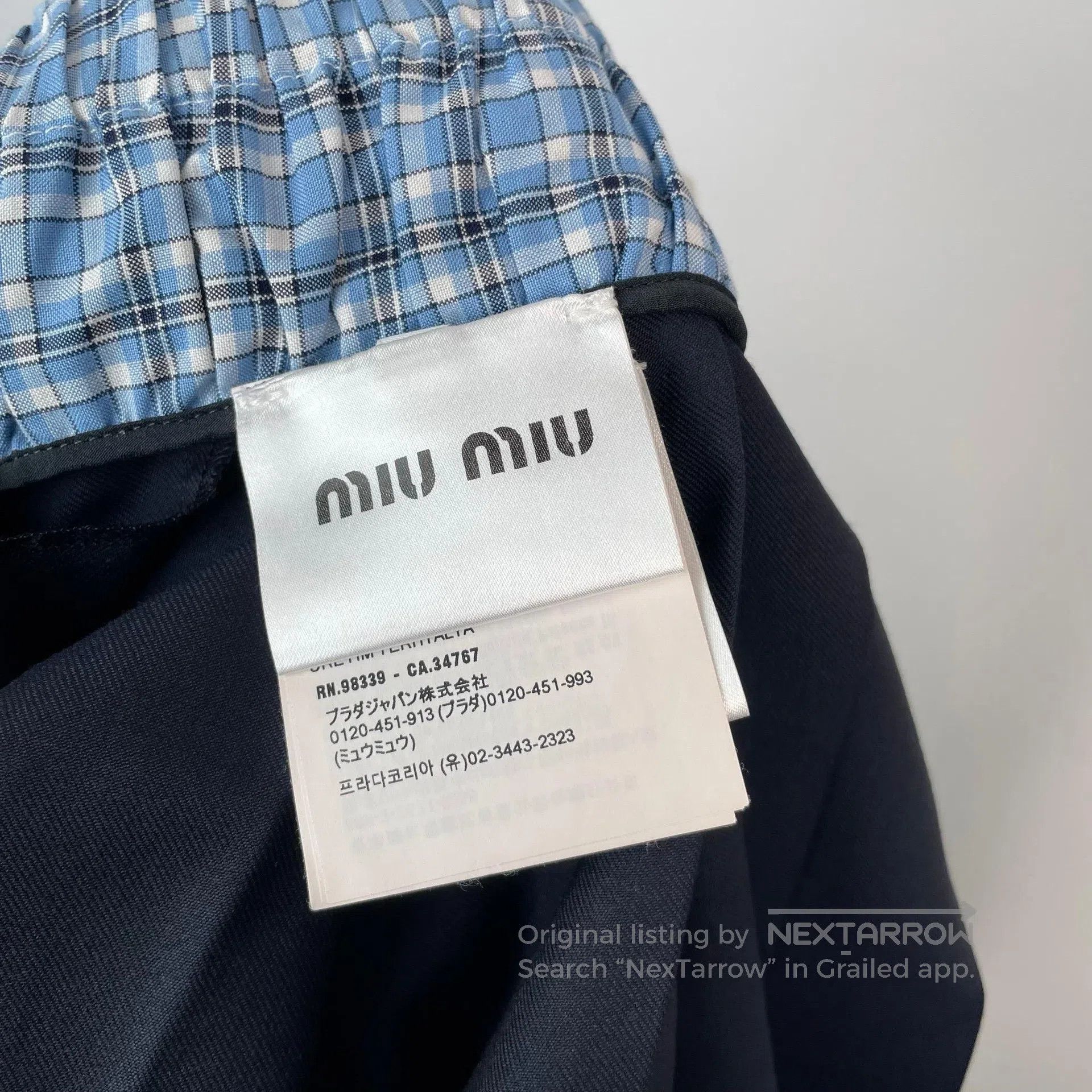 Miu Miu Miu Miu Navy Blue Plaid Pleated Skirt| Size 37" - 6 Thumbnail