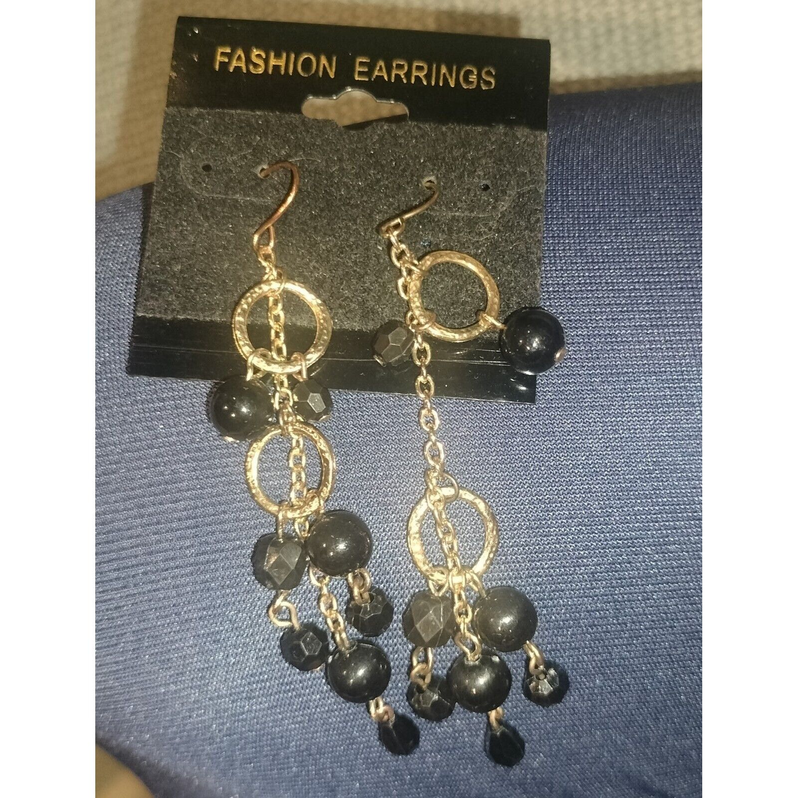 Vintage Black Glass Beaded Earrings Fashion Jewelry Gold Tone Drop D Size ONE SIZE - 5 Thumbnail