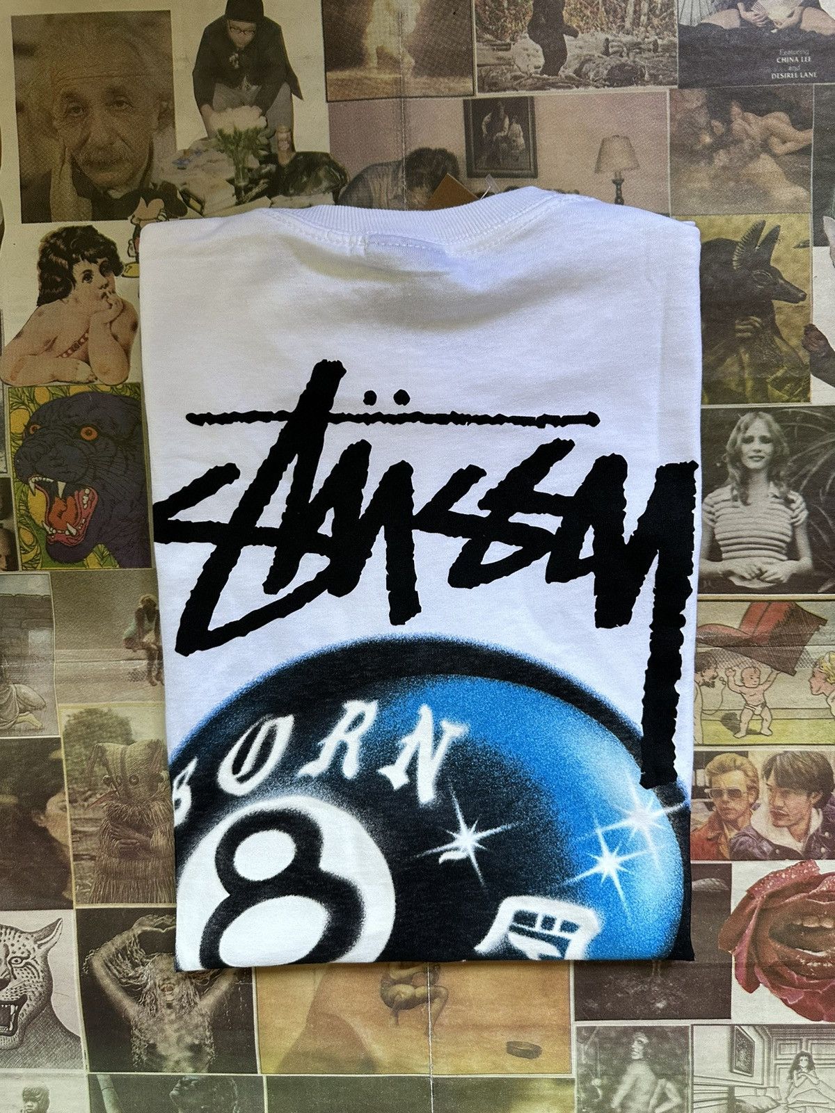 image of Stussy Born X Raised 8 Ball Tee Ss23 in White, Men's (Size Medium)