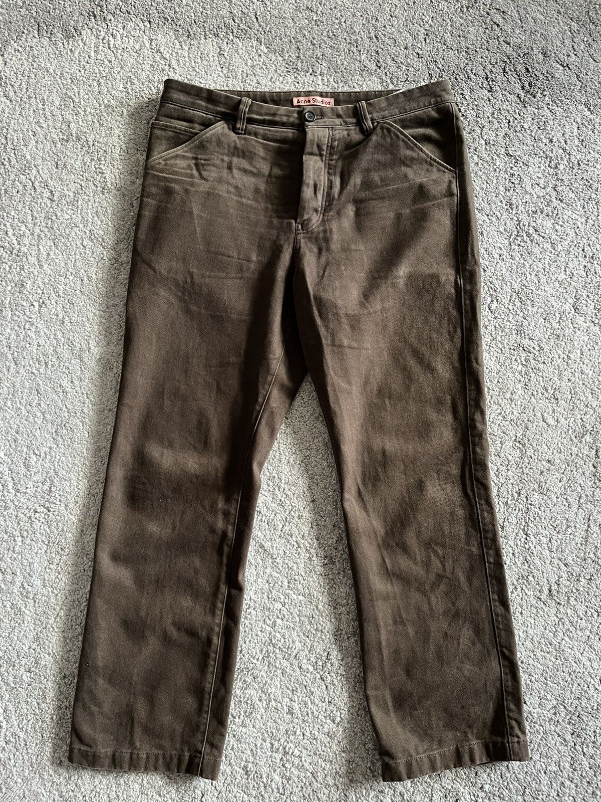 image of Acne Studios Twill Chino Trousers in Brown, Men's (Size 36)