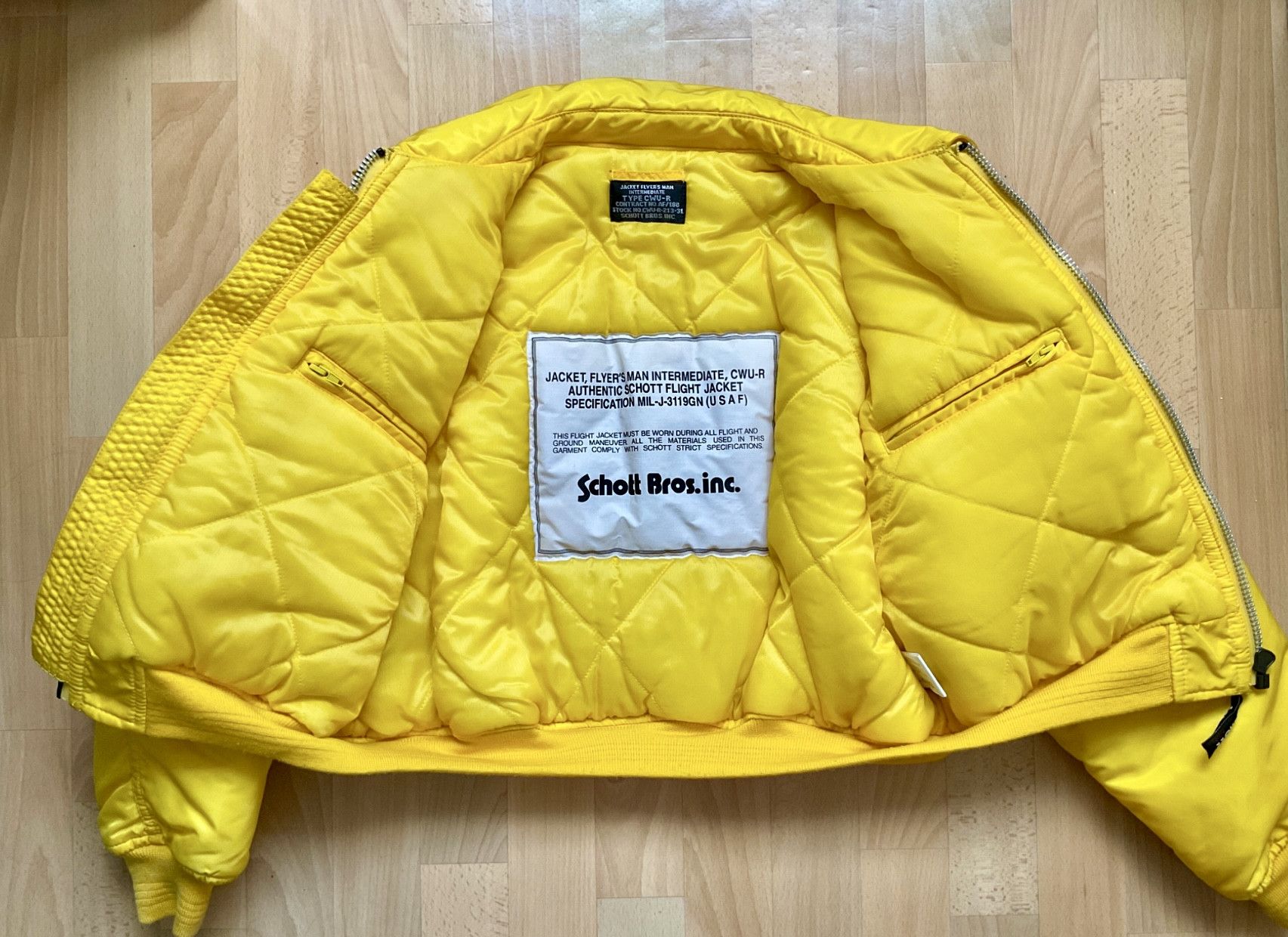Schott Schott Bros CWU-R Flight Jacket Yellow Vintage 90s | Grailed