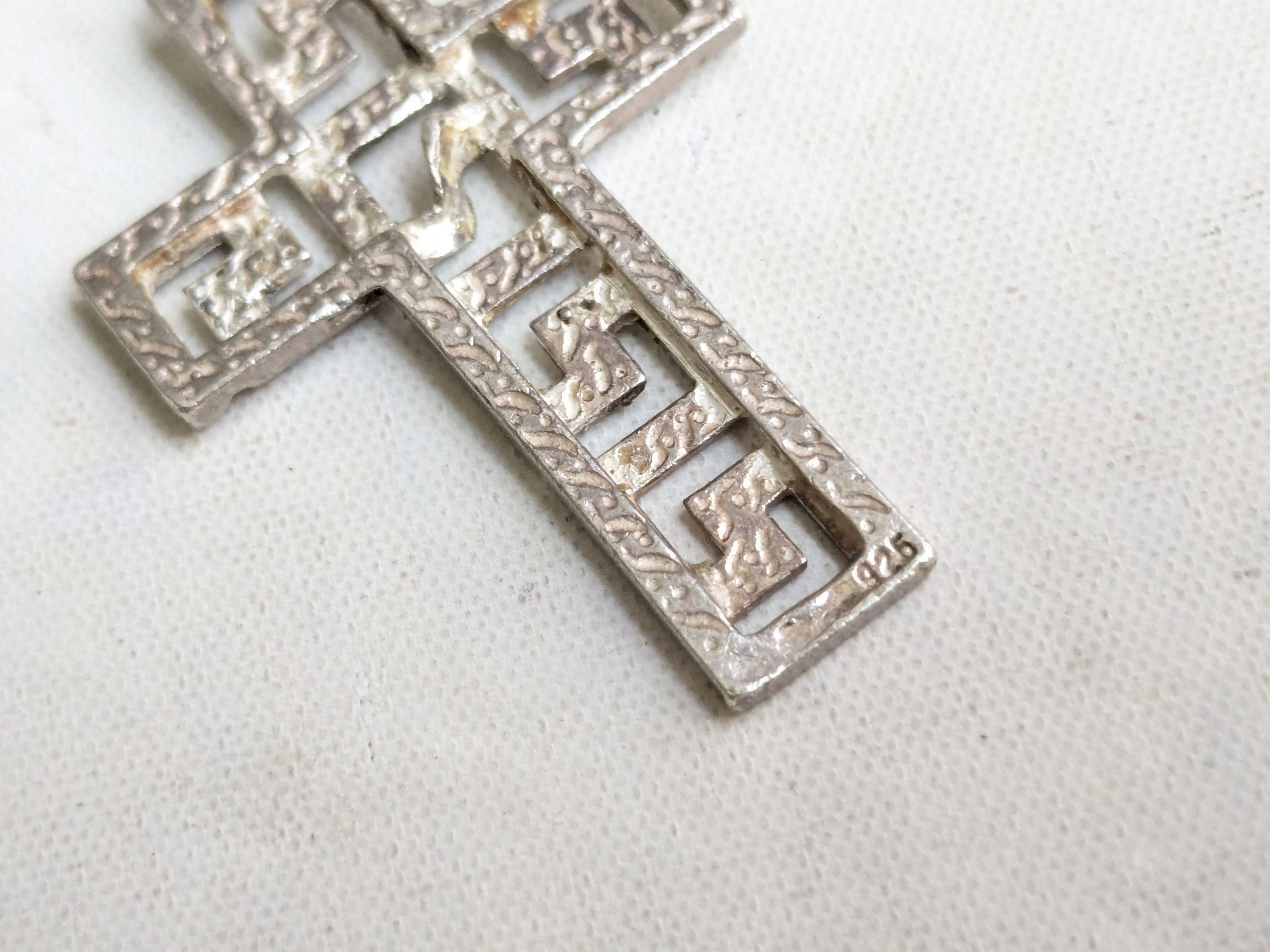 Jewelry Vintage Sterling Silver Cross Pendant Meandros Greek Key Size ONE SIZE - 6 Thumbnail