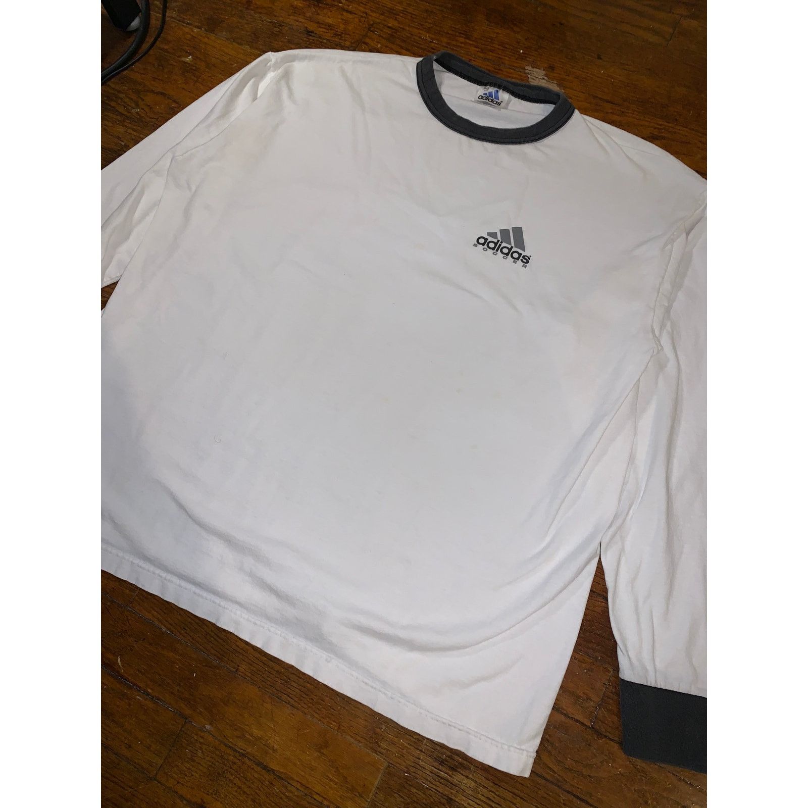 Adidas × Vintage Adidas 90s Ringer Long Sleeve Shirt White 2XL USA Trefoil Size US XXL / EU 58 / 5 - 5 Thumbnail