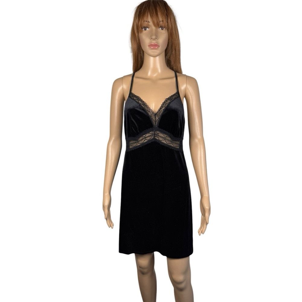 Other Linea Donatella Black Velvet Lace Bow Back Mini Slip Chemis Size L / US 10 / IT 46 - 1 Thumbnail