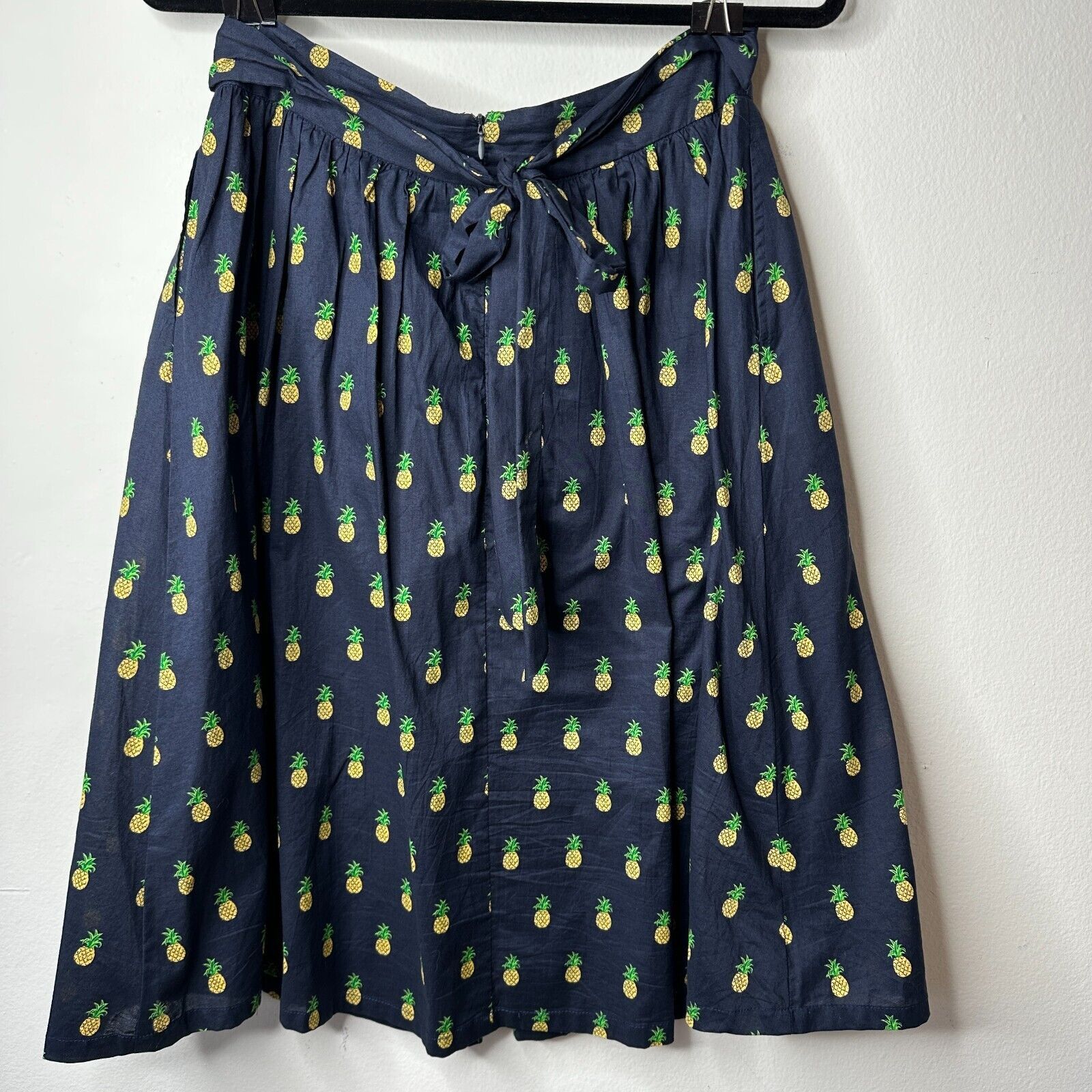 Anthropologie Mo:Vint NY Navy Pineapple Print Pleated Tie Midi Skirt SM Size 27" / US 4 / IT 40 - 2 Thumbnail