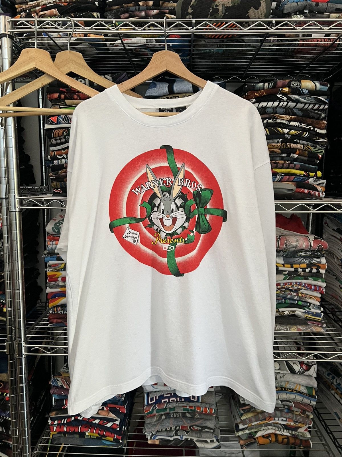 Warner Bros 1996 Looney Tunes Bugs Bunny Happie Holidays Tee Size US XL / EU 56 / 4 - 1 Thumbnail