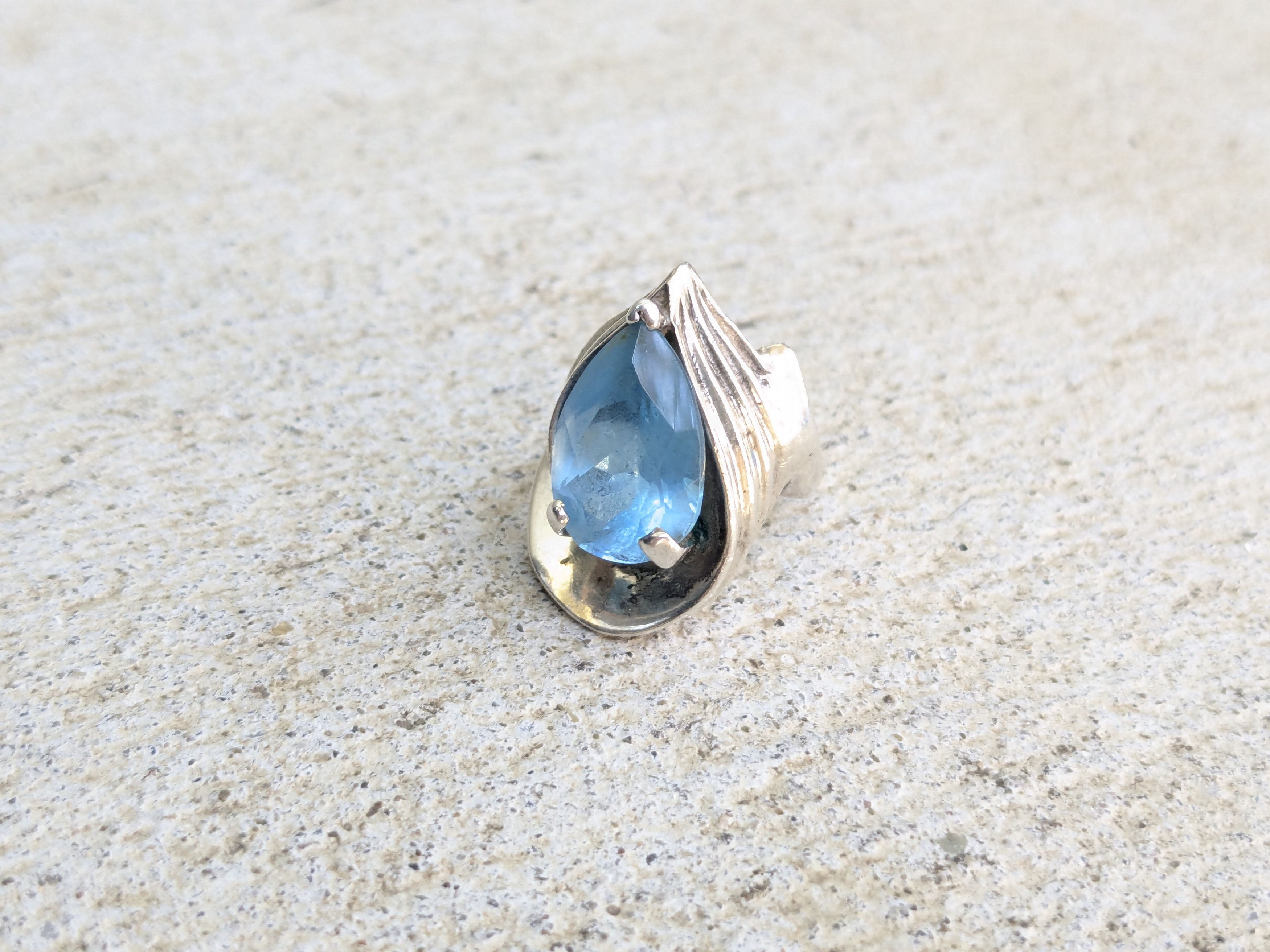 Jewelry Vintage Sterling Silver Ring Blue Topaz 5.25 Pear Teardrop Size ONE SIZE - 2 Thumbnail