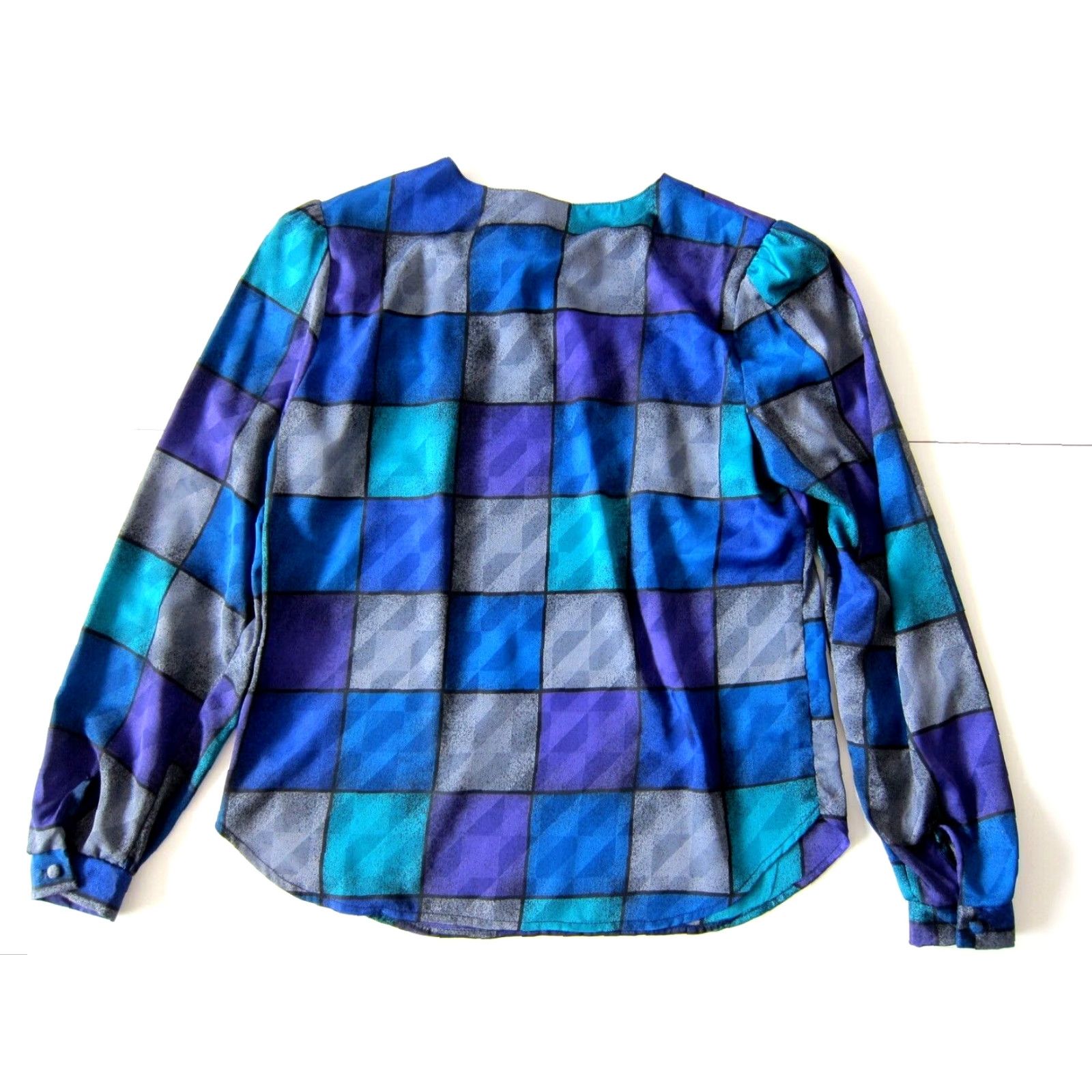 Vintage VINTAGE Kaki Roberts California Blue Grey Plaid Long Sleeve High Neck Blouse S Size S / US 4 / IT 40 - 7 Thumbnail