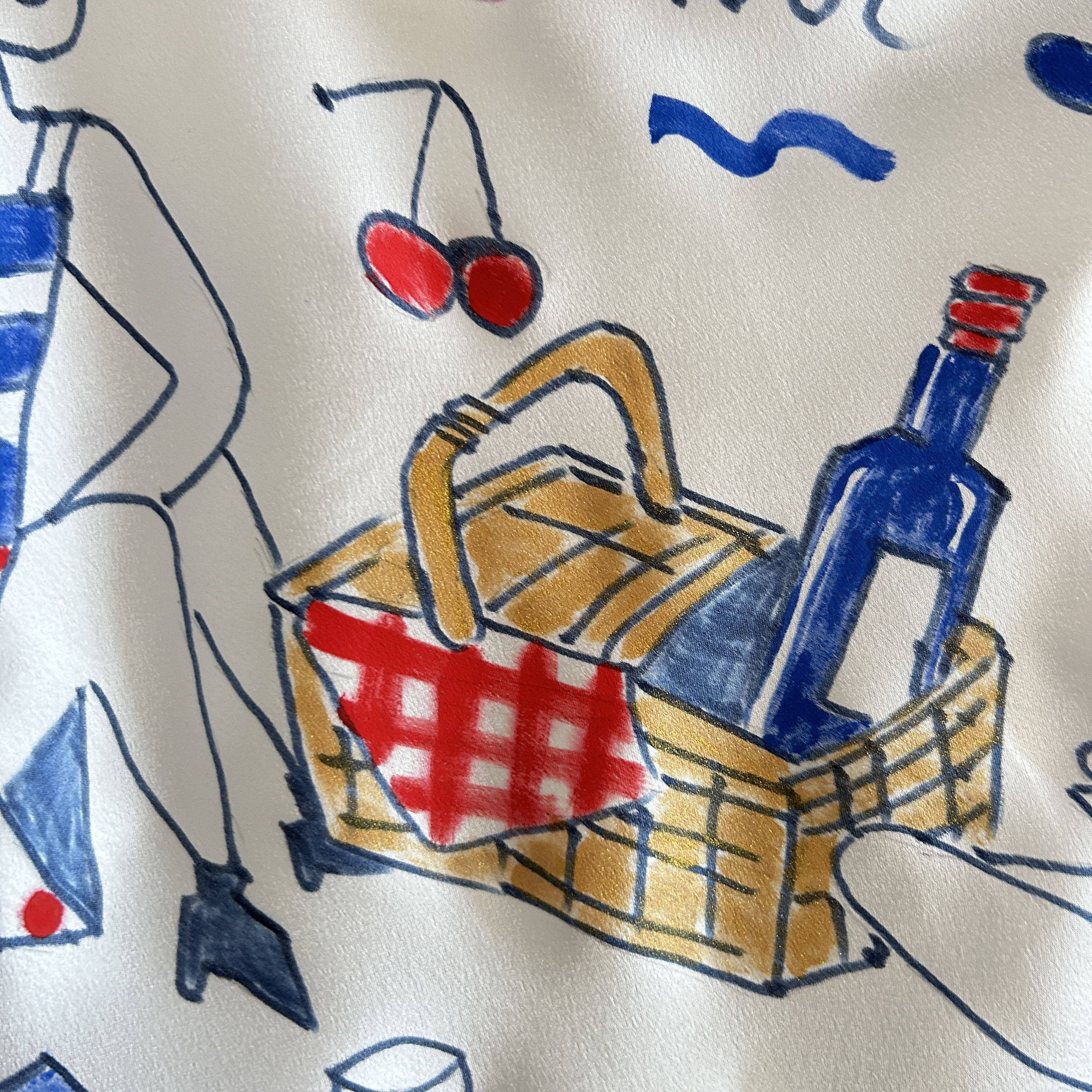 Custommade Hand Painted Picnic Satin Wearable Art Tank Top Size M / US 6-8 / IT 42-44 - 13 Thumbnail
